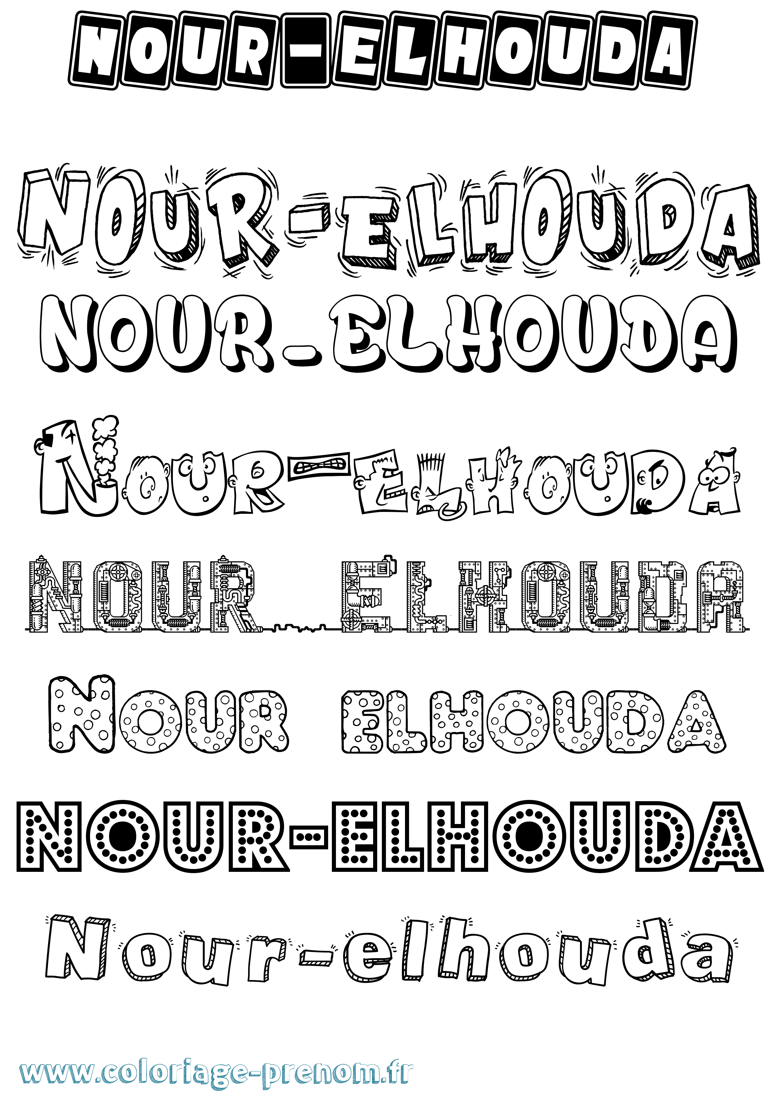 Coloriage Nour-Elhouda Fun Coloriage prénom Nour-Elhouda Fun