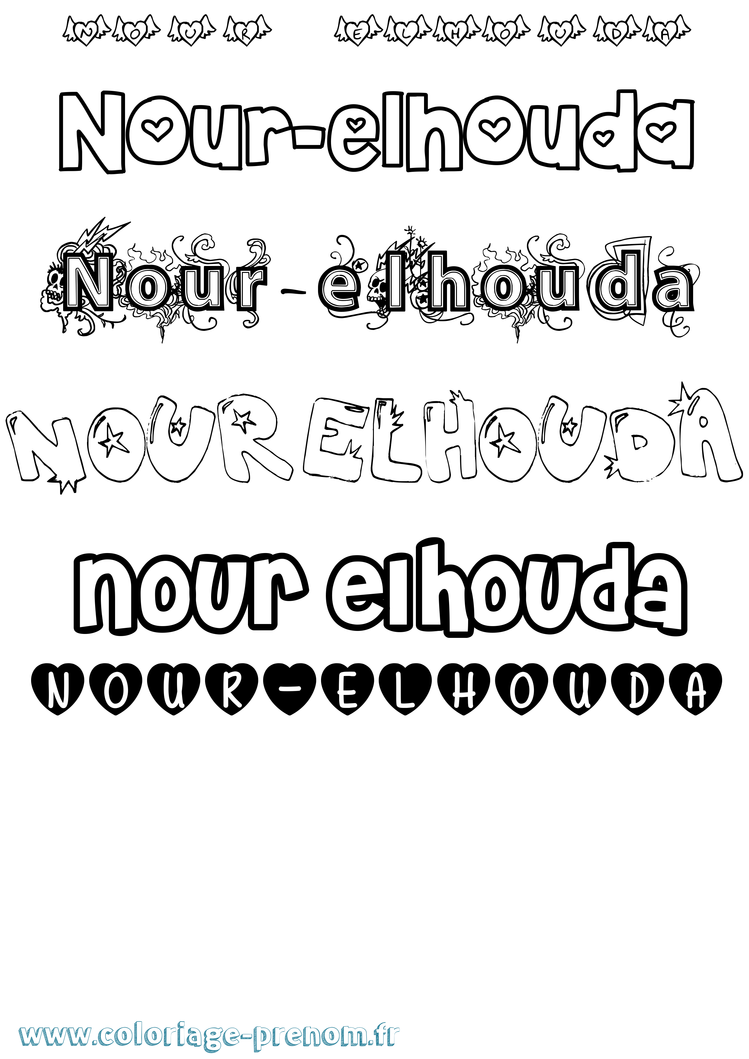 Coloriage Nour-Elhouda Girly Coloriage prénom Nour-Elhouda Girly