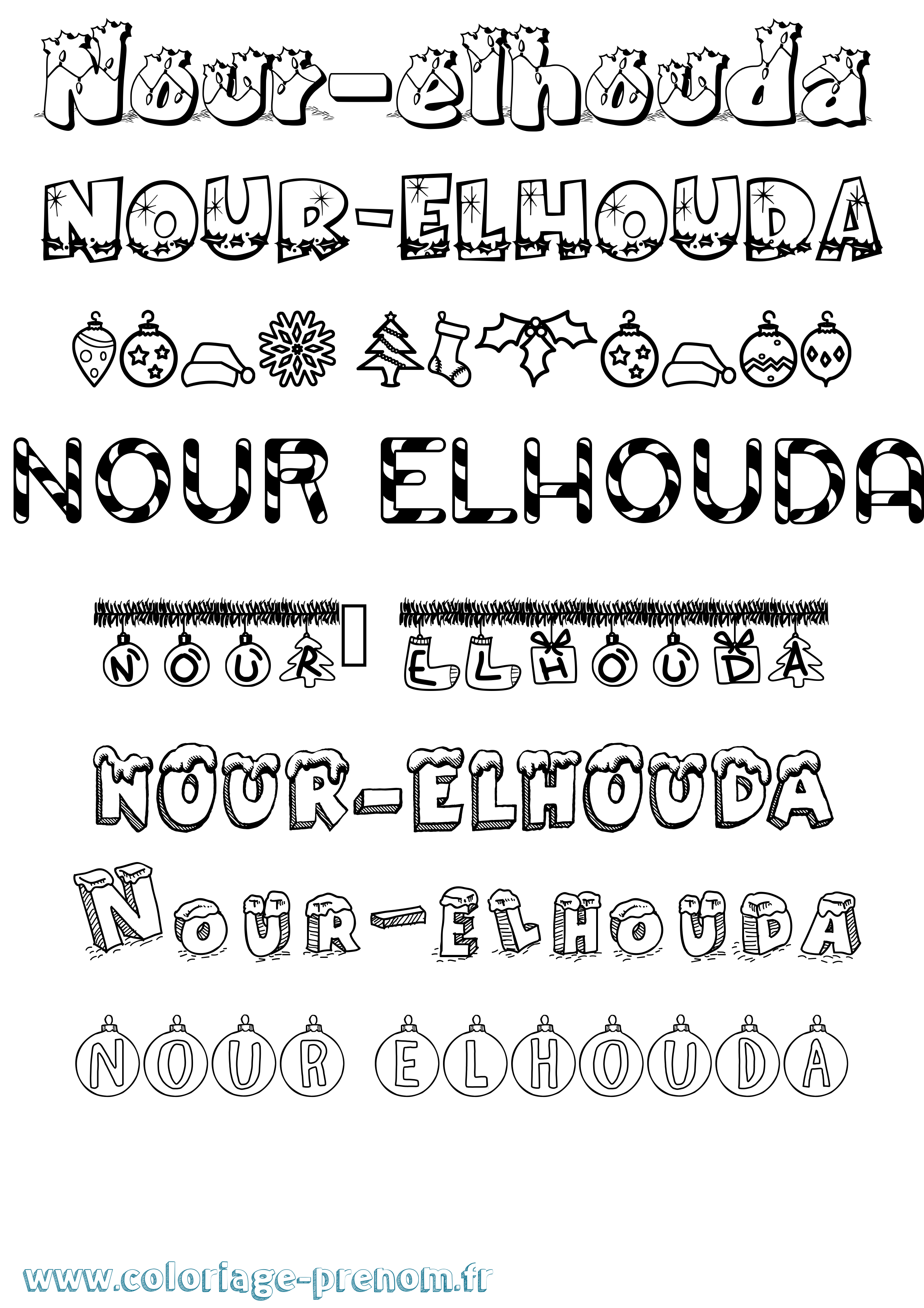 Coloriage Nour-Elhouda Noël Coloriage prénom Nour-Elhouda Noël
