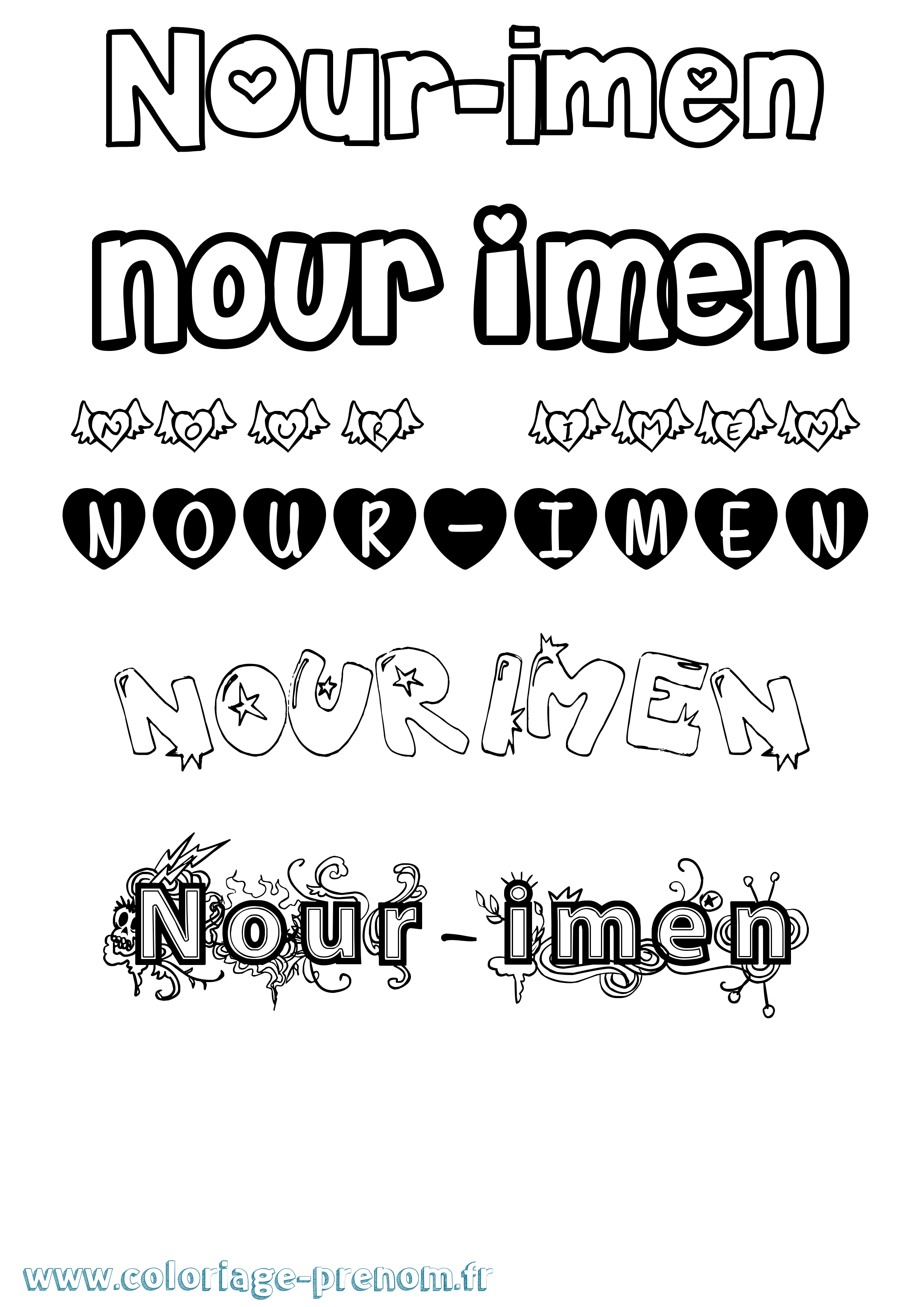 Coloriage Nour-Imen Girly Coloriage prénom Nour-Imen Girly