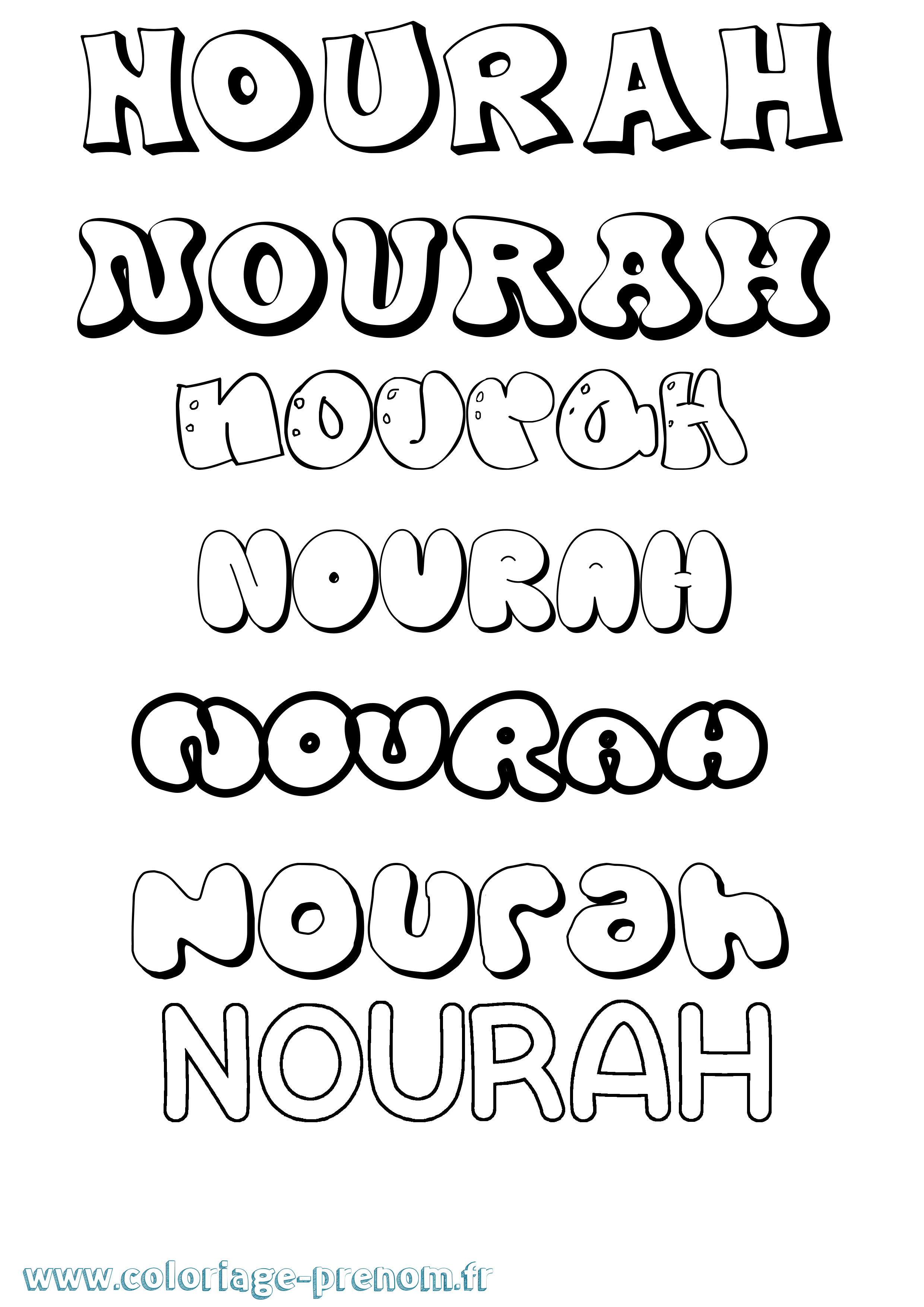 Coloriage Nourah Bubble Coloriage prénom Nourah Bubble