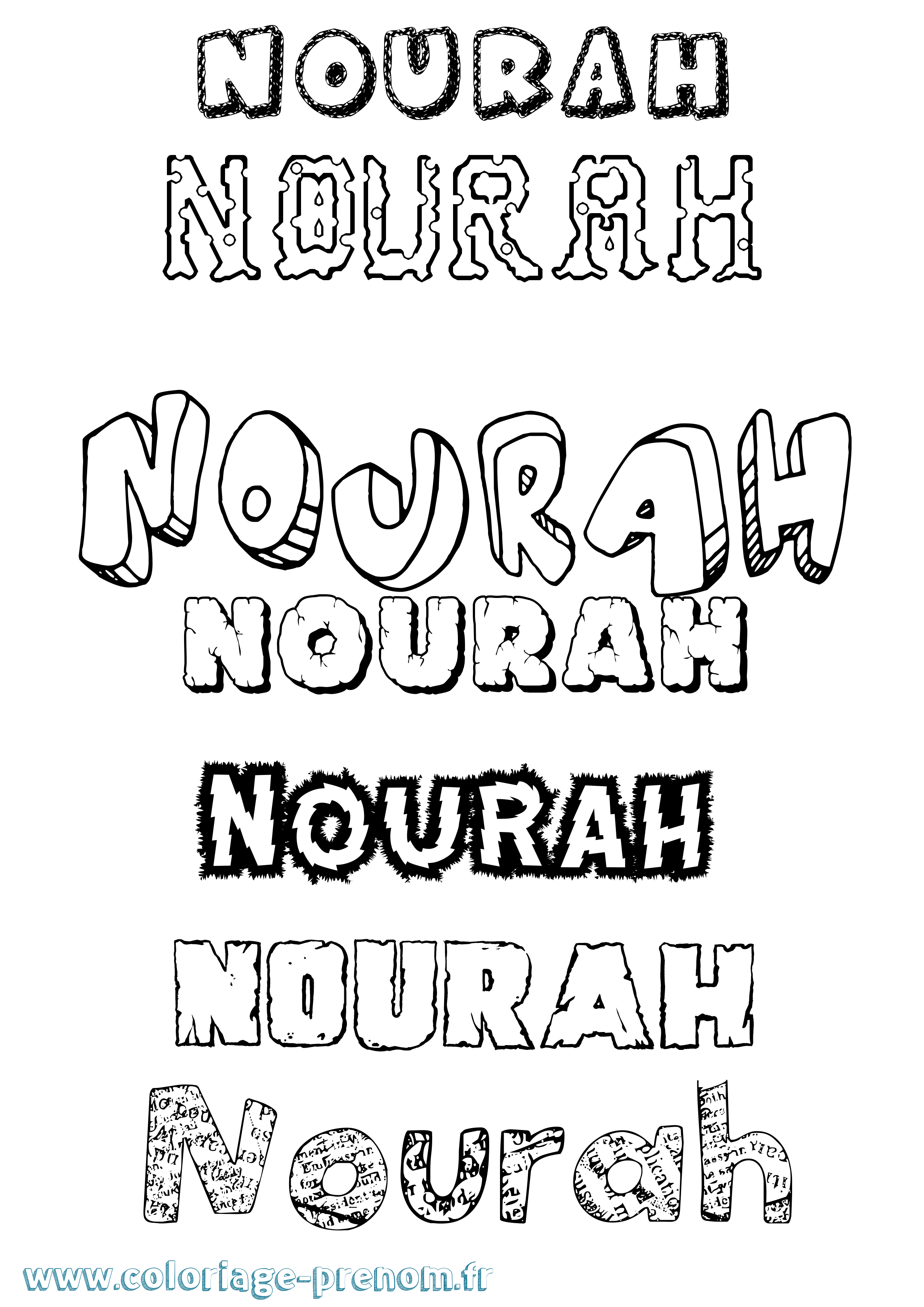 Coloriage Nourah Destructuré Coloriage prénom Nourah Destructuré