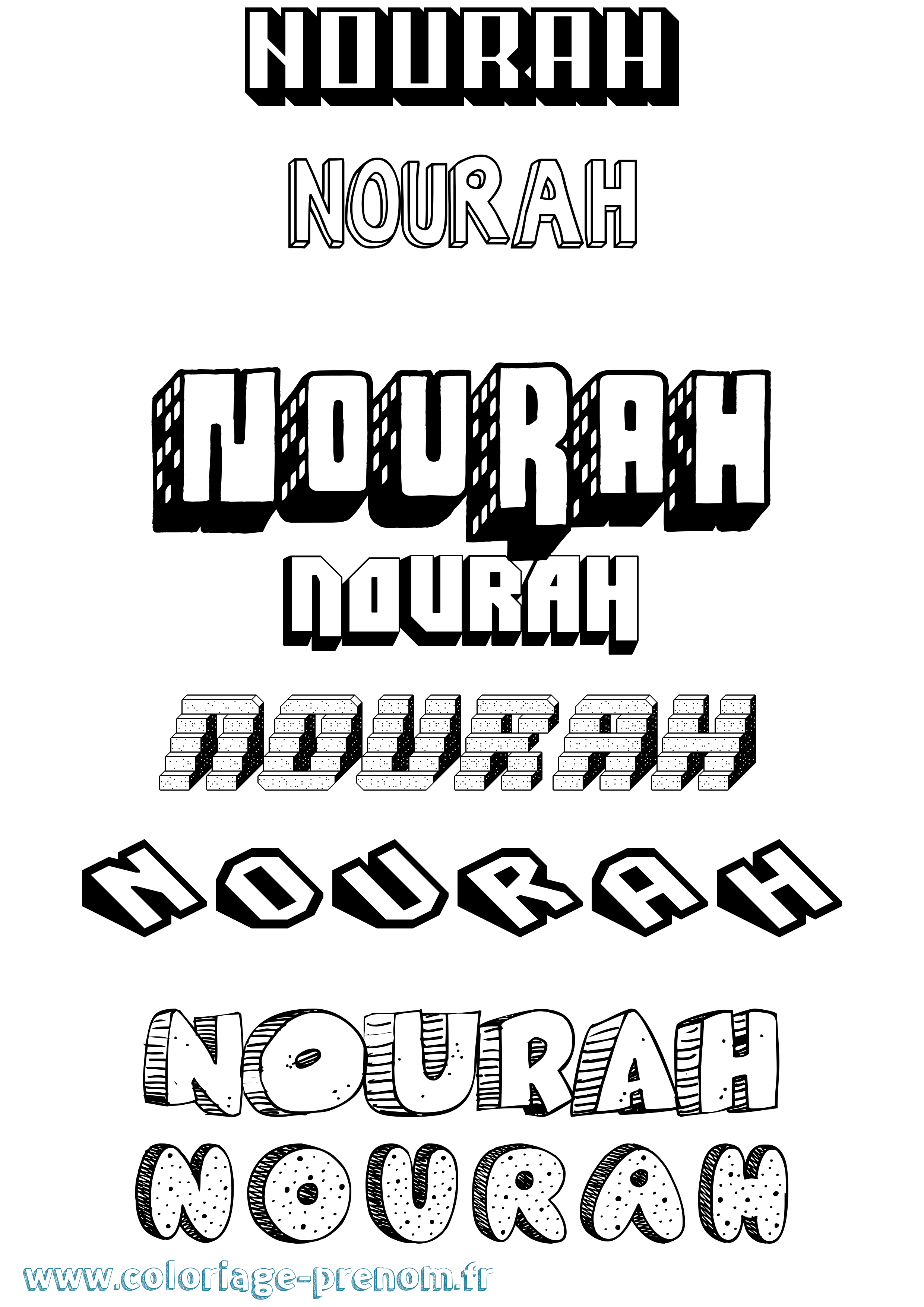 Coloriage Nourah Effet 3D Coloriage prénom Nourah Effet 3D