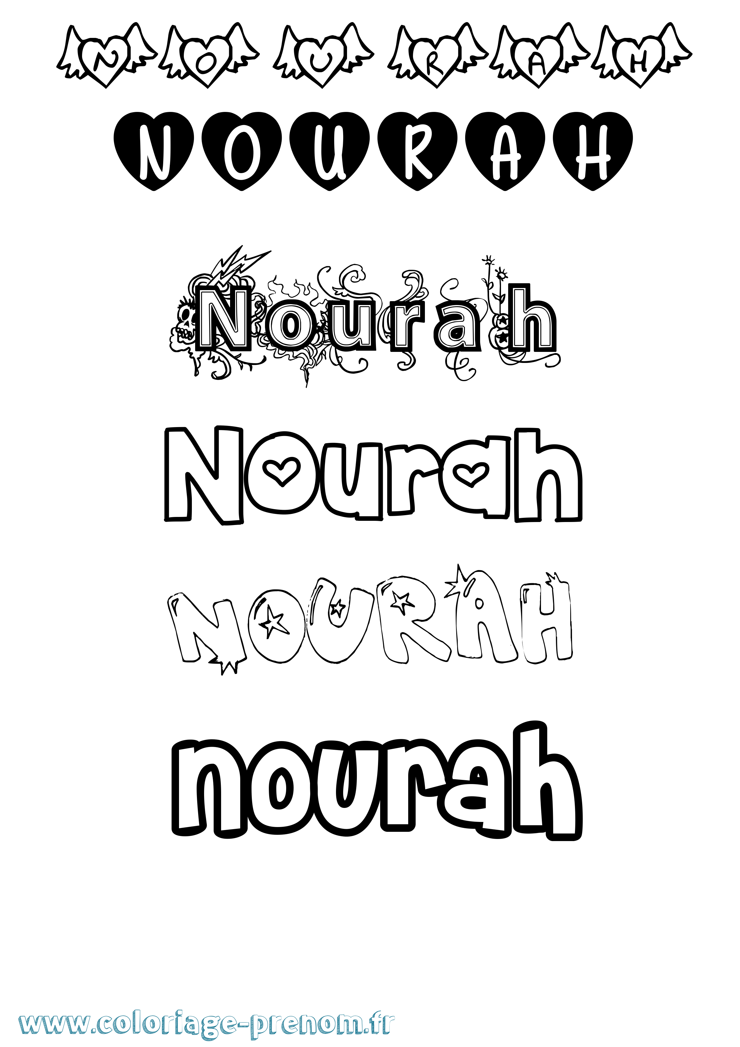 Coloriage Nourah Girly Coloriage prénom Nourah Girly