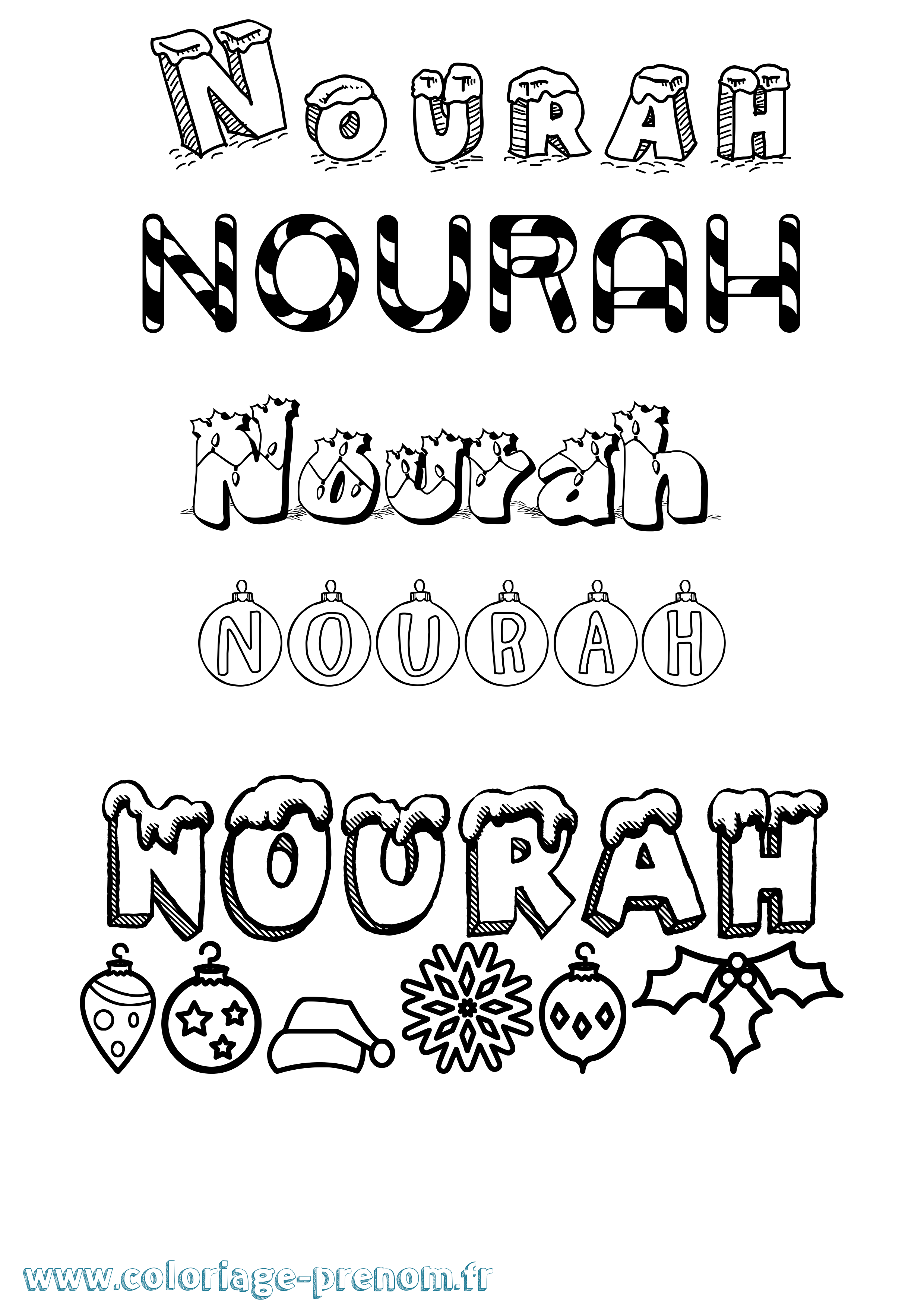 Coloriage Nourah Noël Coloriage prénom Nourah Noël