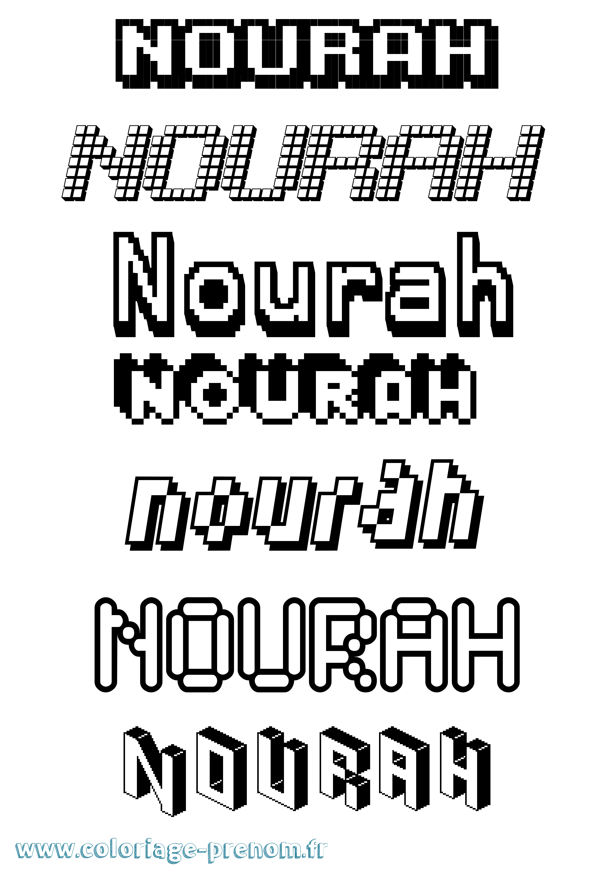 Coloriage Nourah Pixel Coloriage prénom Nourah Pixel