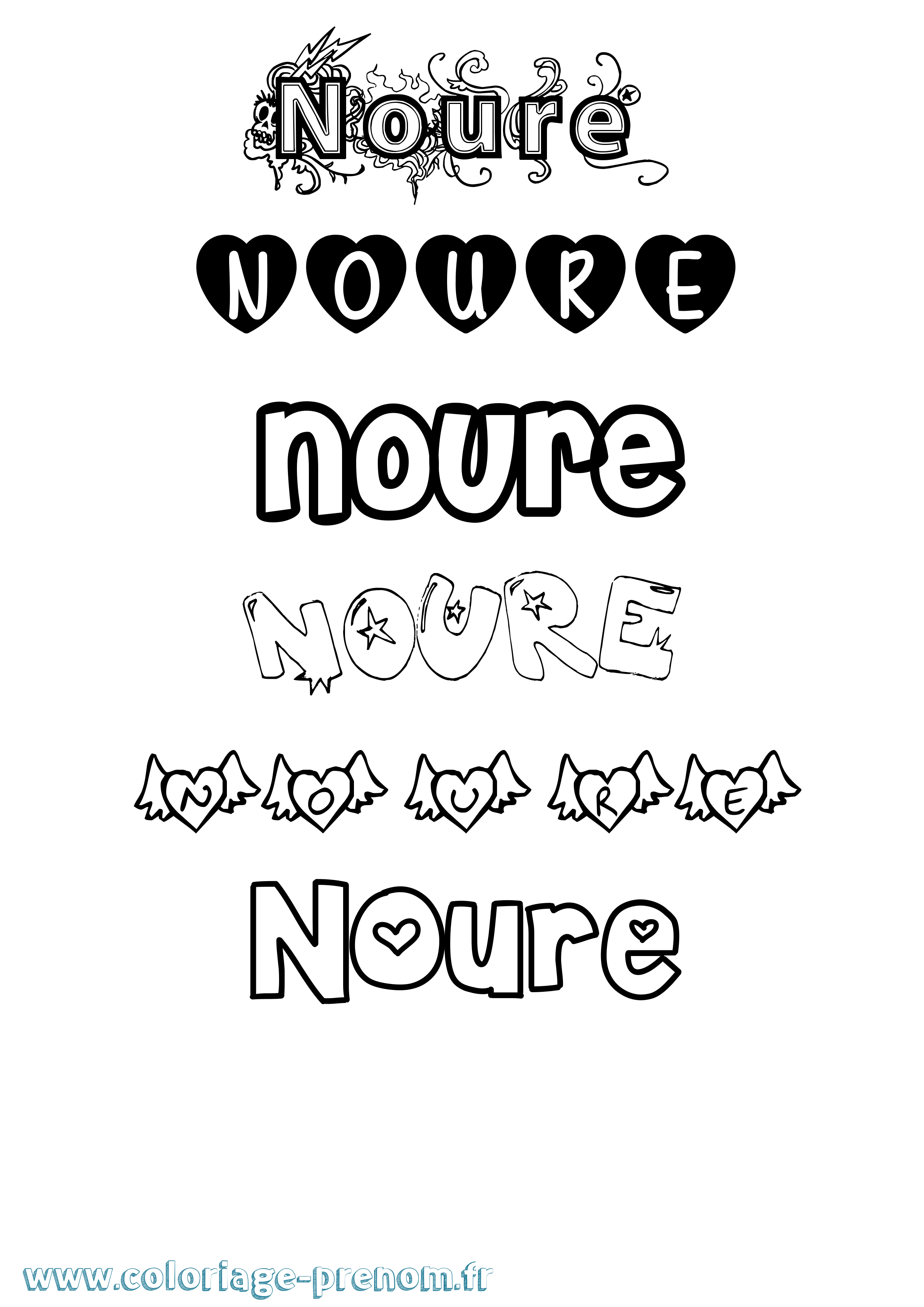 Coloriage Noure Girly Coloriage prénom Noure Girly