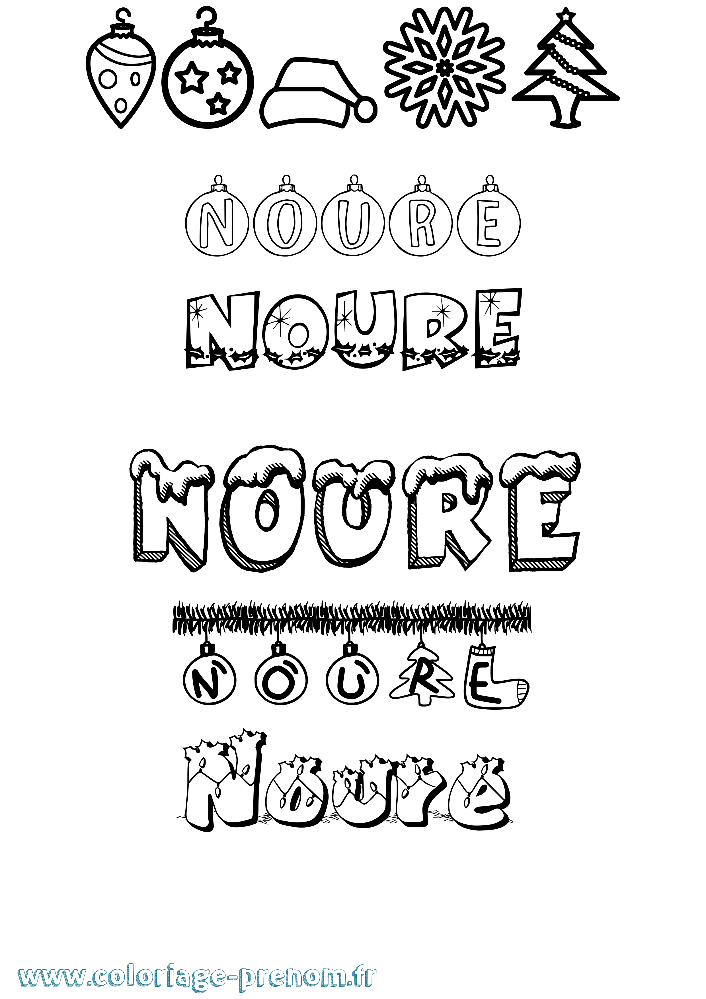 Coloriage Noure Noël Coloriage prénom Noure Noël