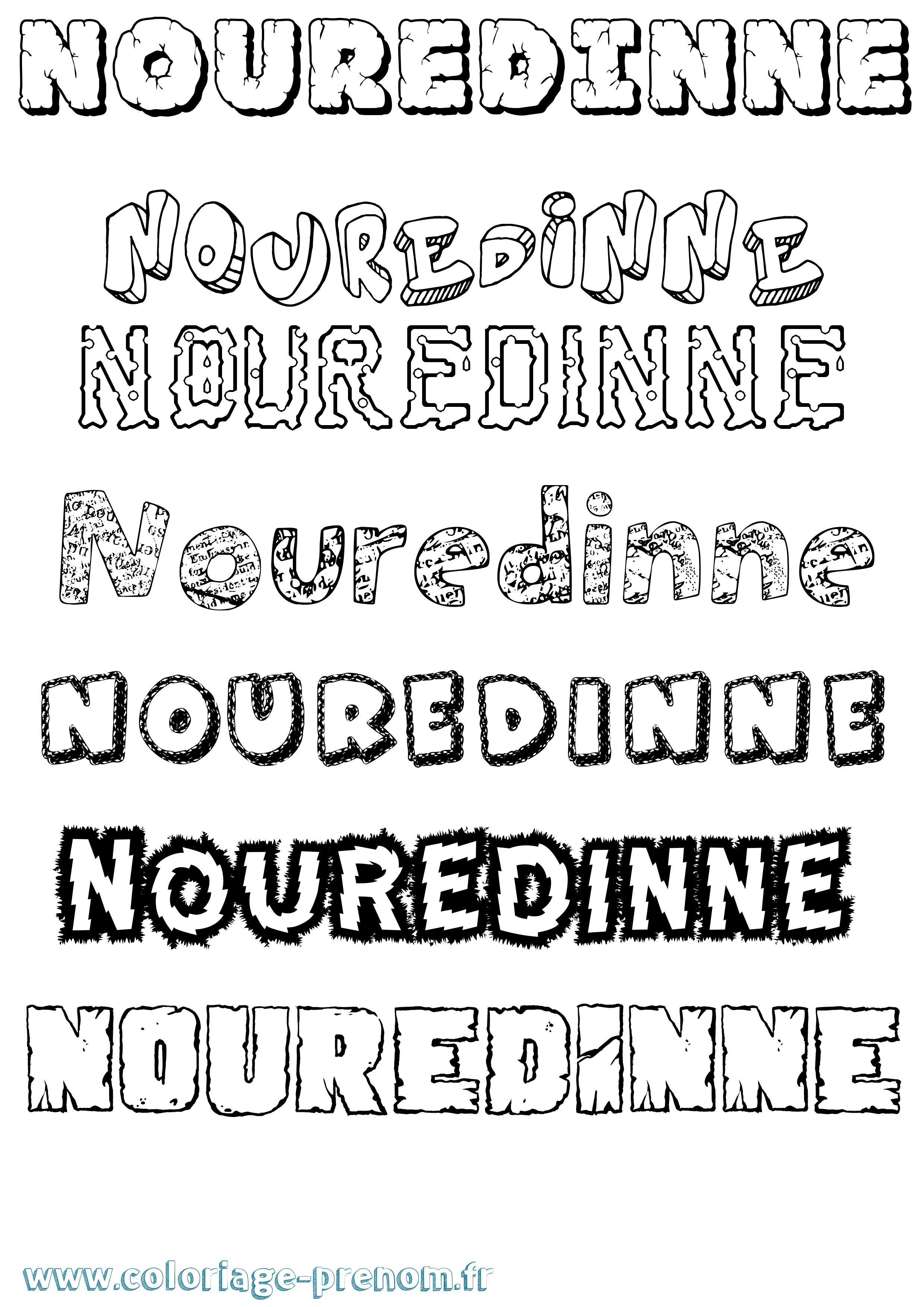 Coloriage Nouredinne Destructuré Coloriage prénom Nouredinne Destructuré