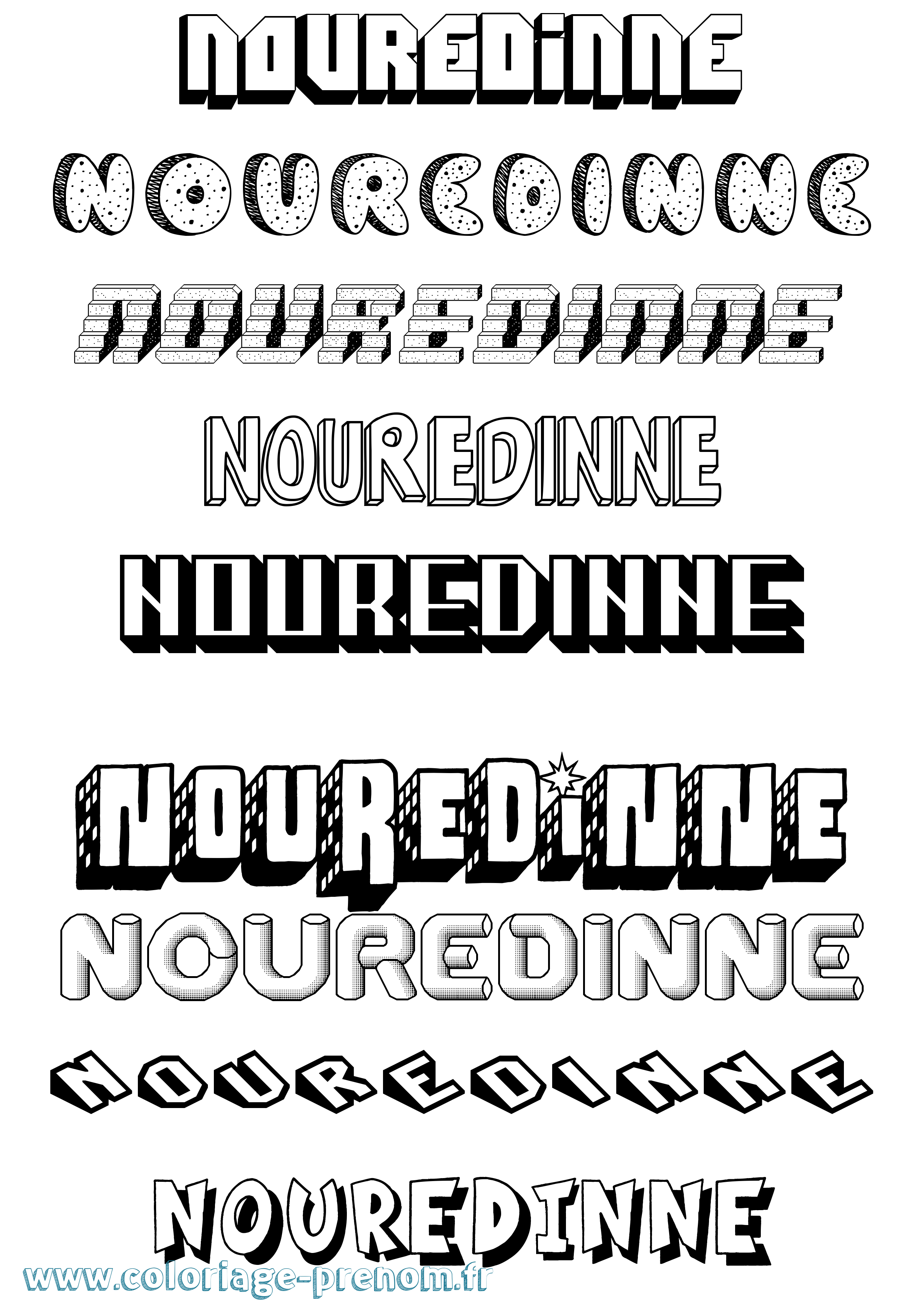 Coloriage Nouredinne Effet 3D Coloriage prénom Nouredinne Effet 3D