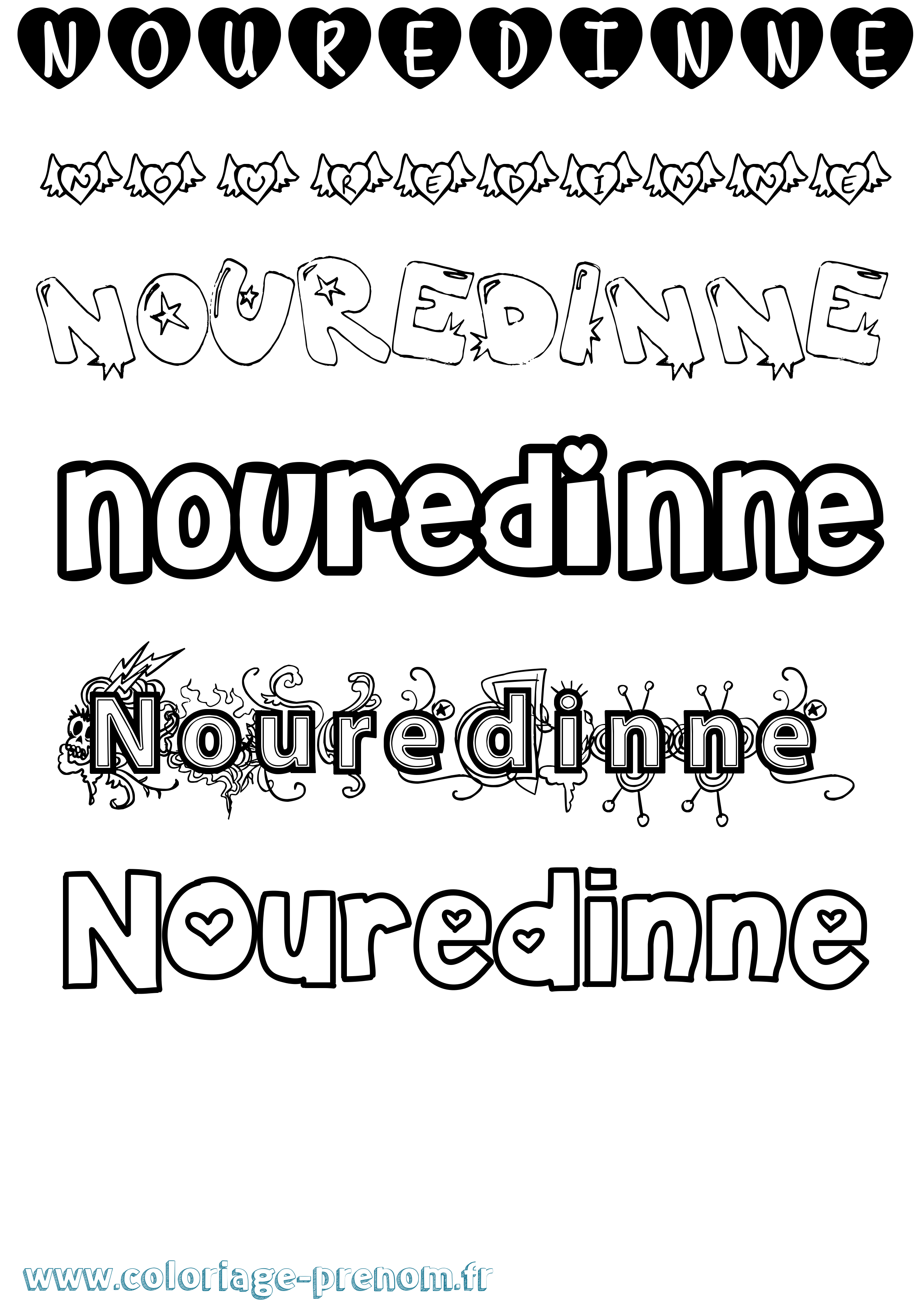 Coloriage Nouredinne Girly Coloriage prénom Nouredinne Girly