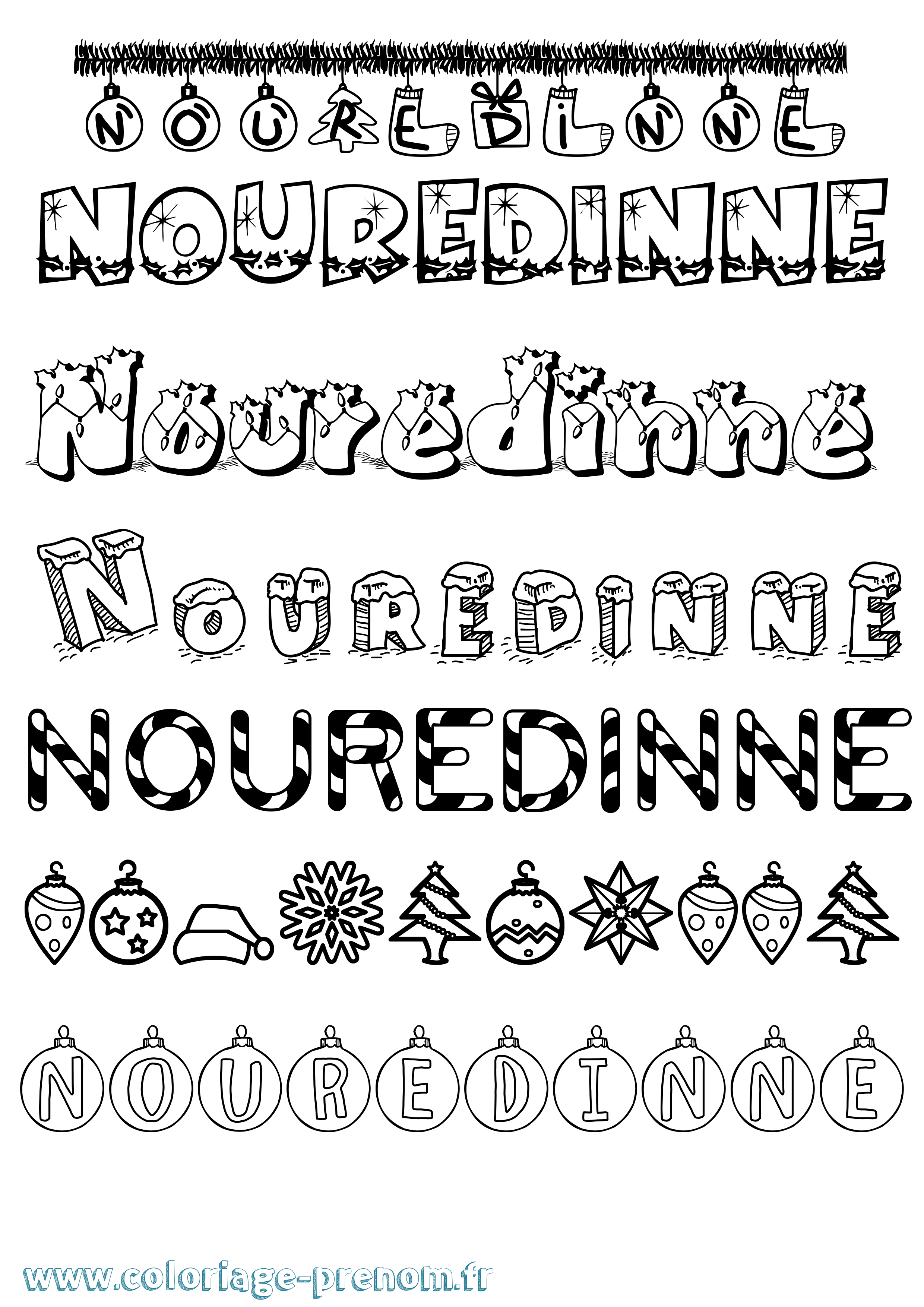 Coloriage Nouredinne Noël Coloriage prénom Nouredinne Noël
