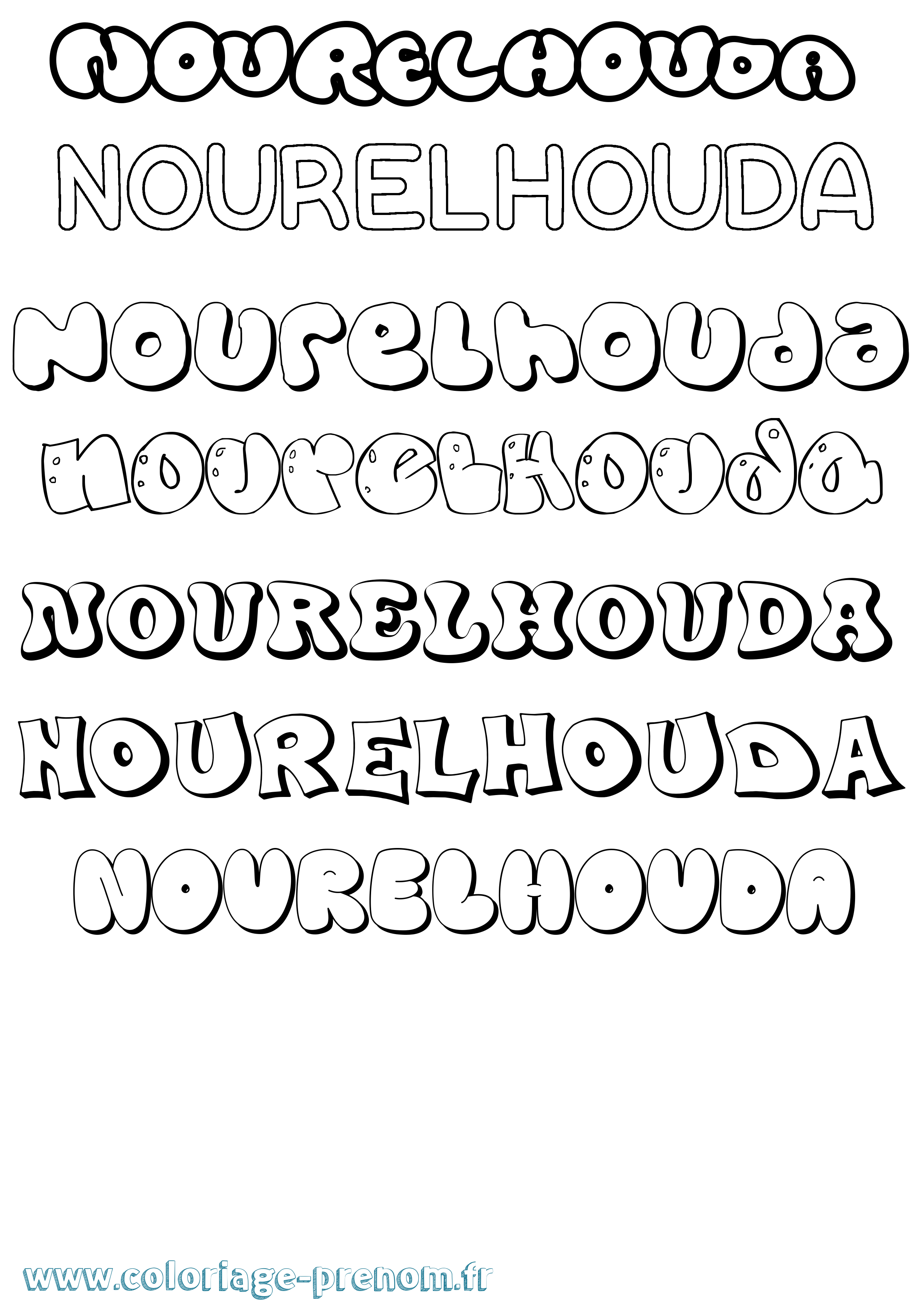 Coloriage Nourelhouda Bubble Coloriage prénom Nourelhouda Bubble