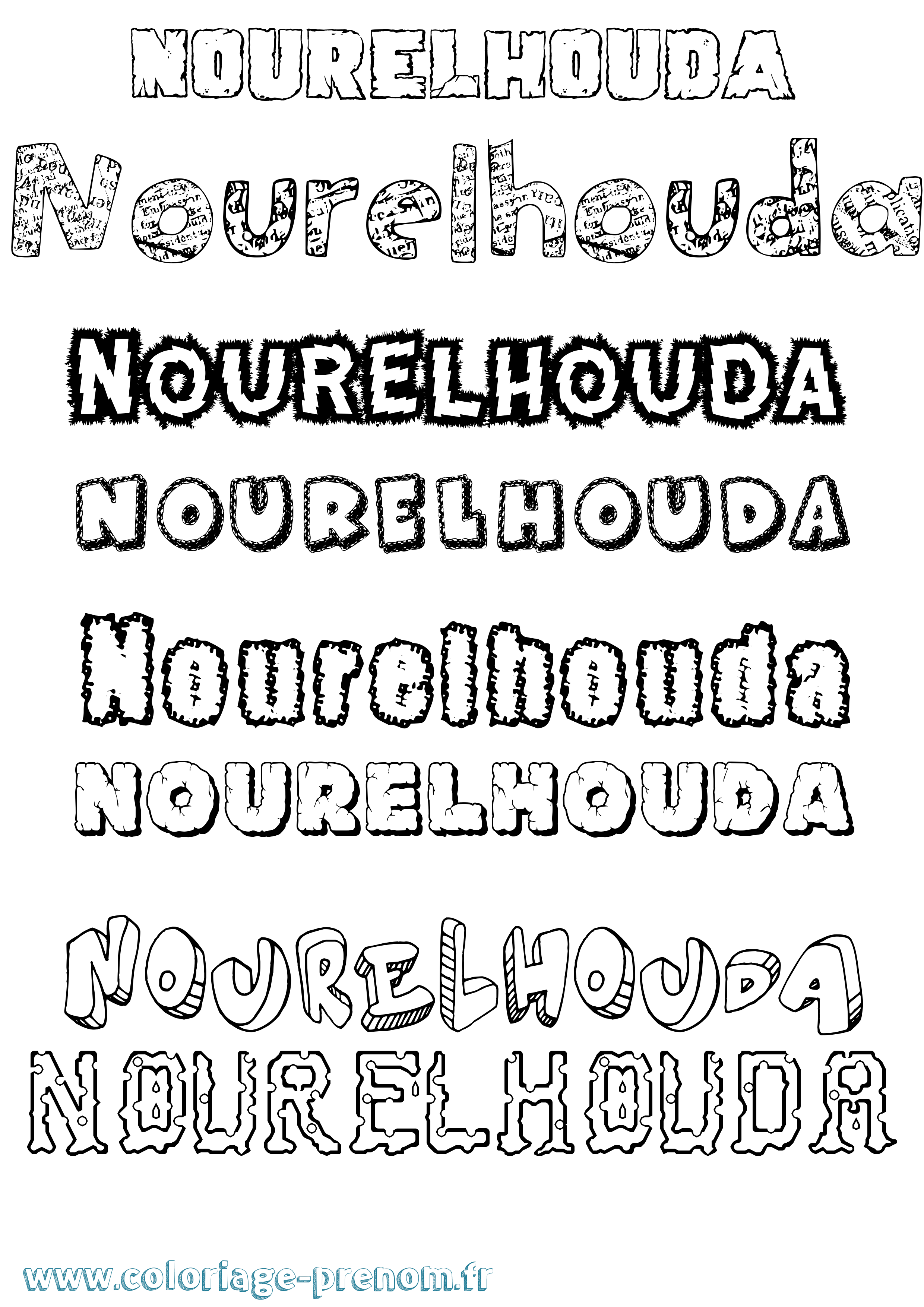 Coloriage Nourelhouda Destructuré Coloriage prénom Nourelhouda Destructuré