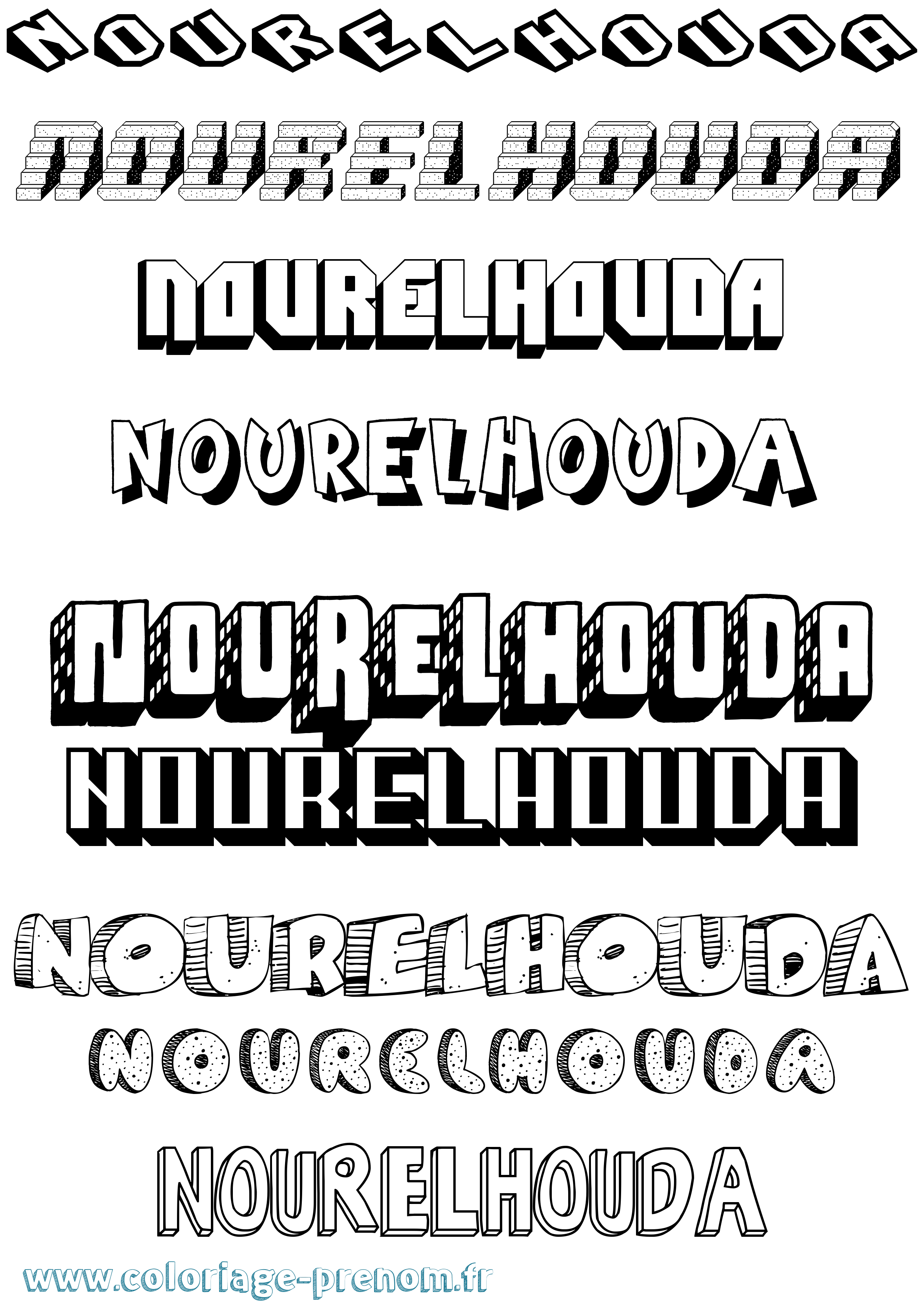 Coloriage Nourelhouda Effet 3D Coloriage prénom Nourelhouda Effet 3D
