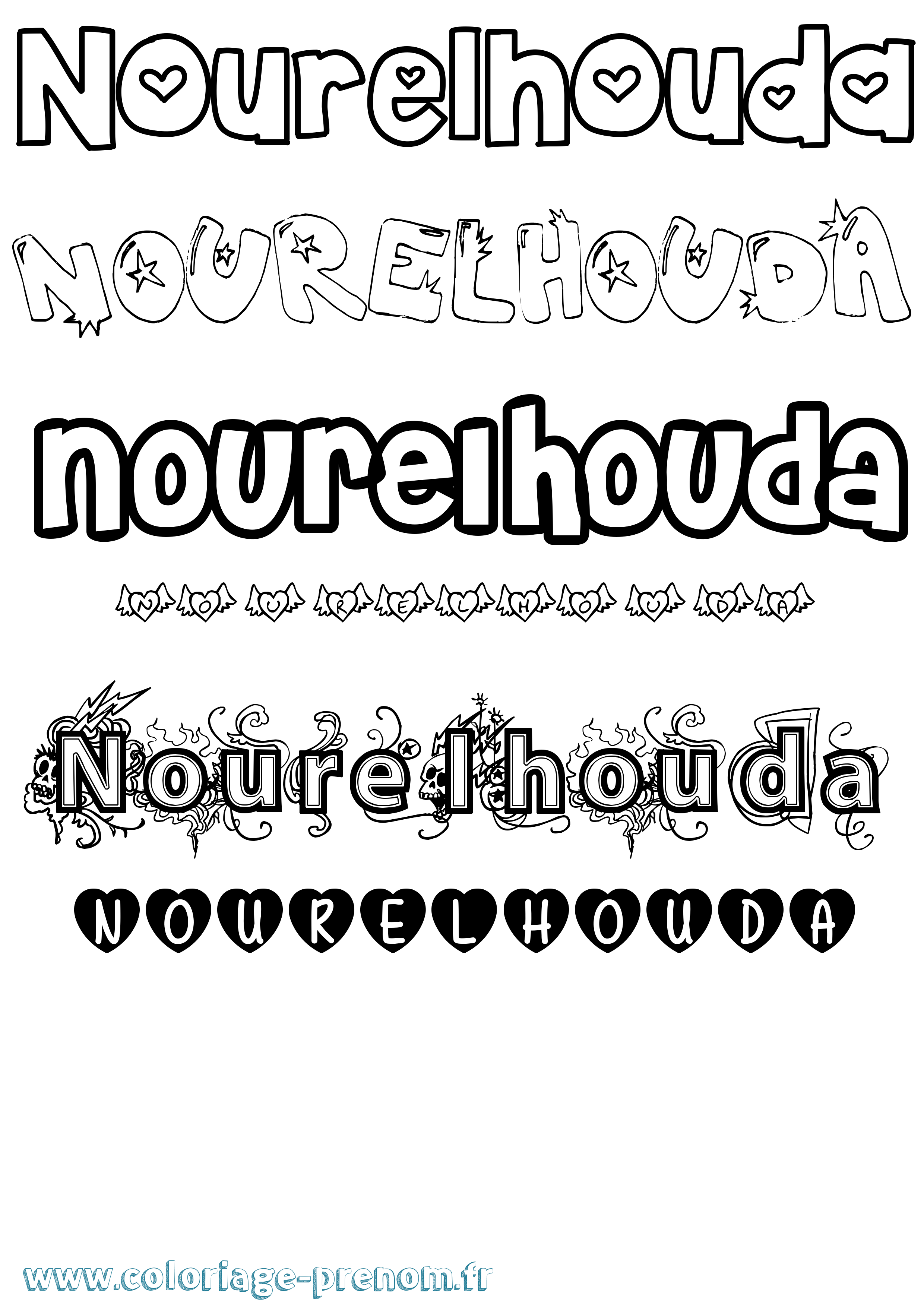 Coloriage Nourelhouda Girly Coloriage prénom Nourelhouda Girly