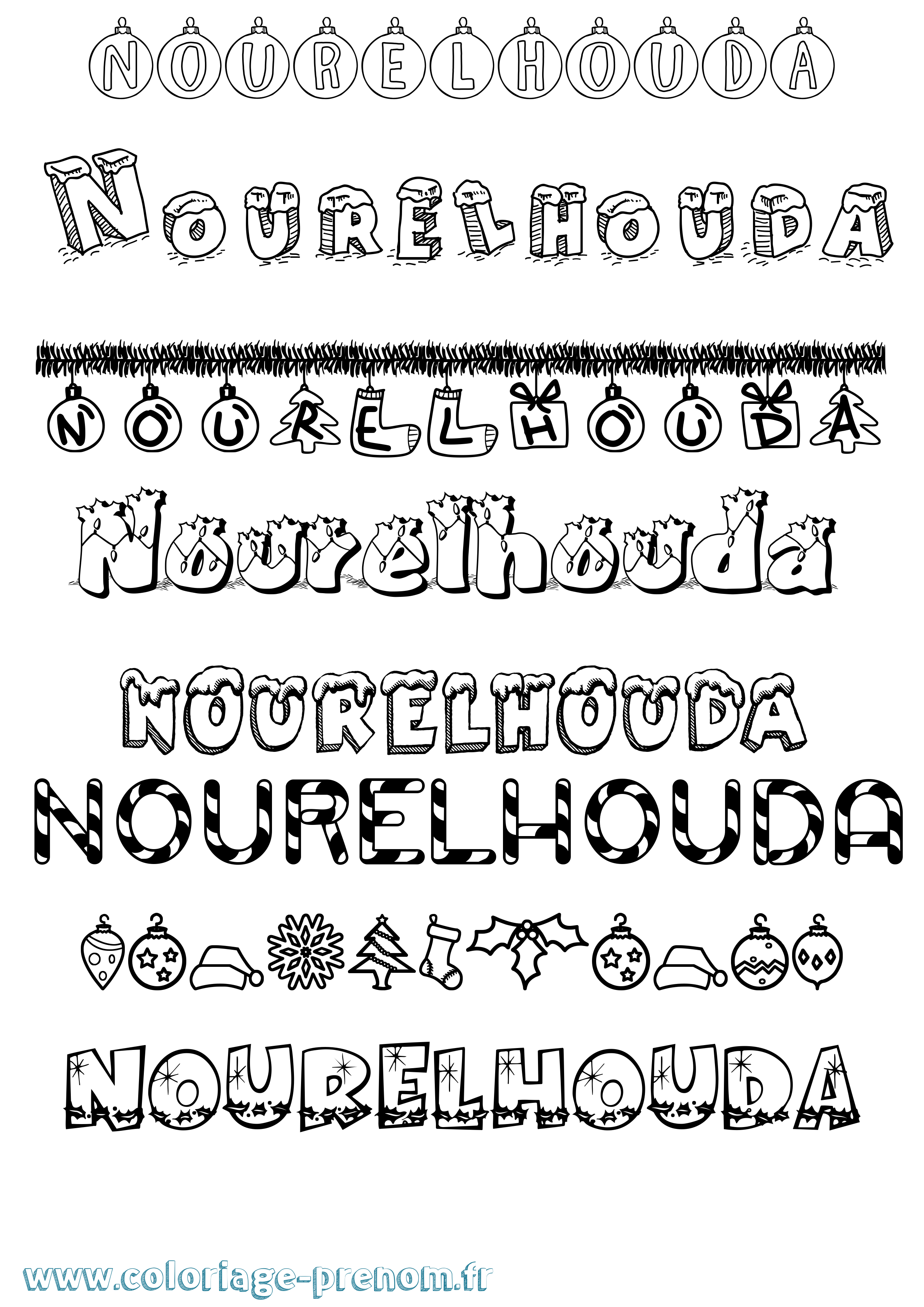 Coloriage Nourelhouda Noël Coloriage prénom Nourelhouda Noël