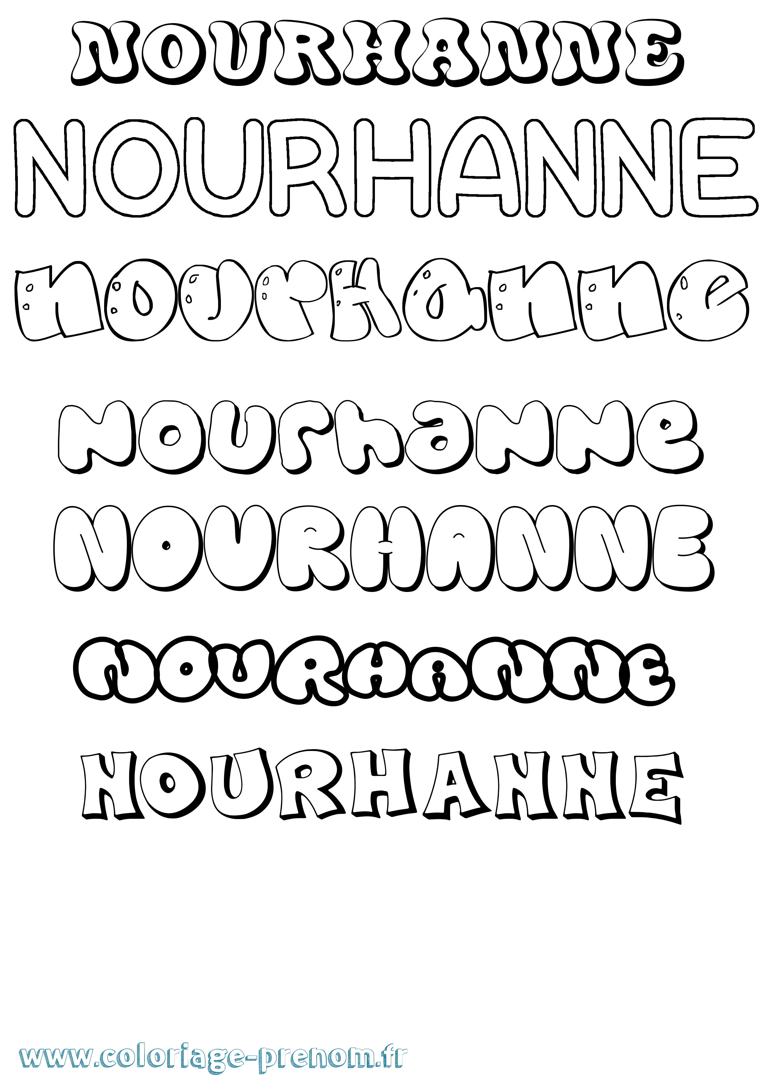 Coloriage Nourhanne Bubble Coloriage prénom Nourhanne Bubble