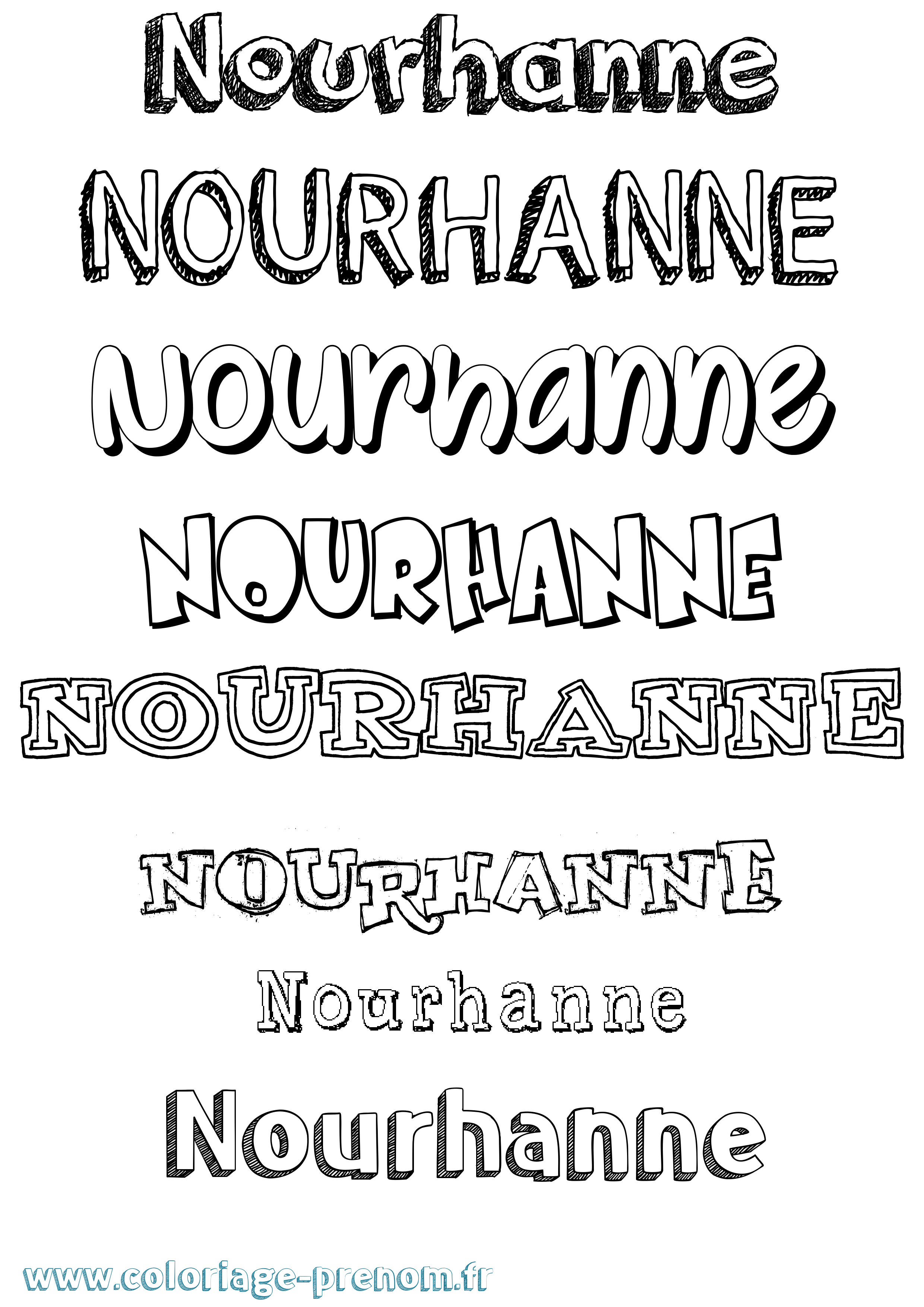 Coloriage Nourhanne Dessiné Coloriage prénom Nourhanne Dessiné