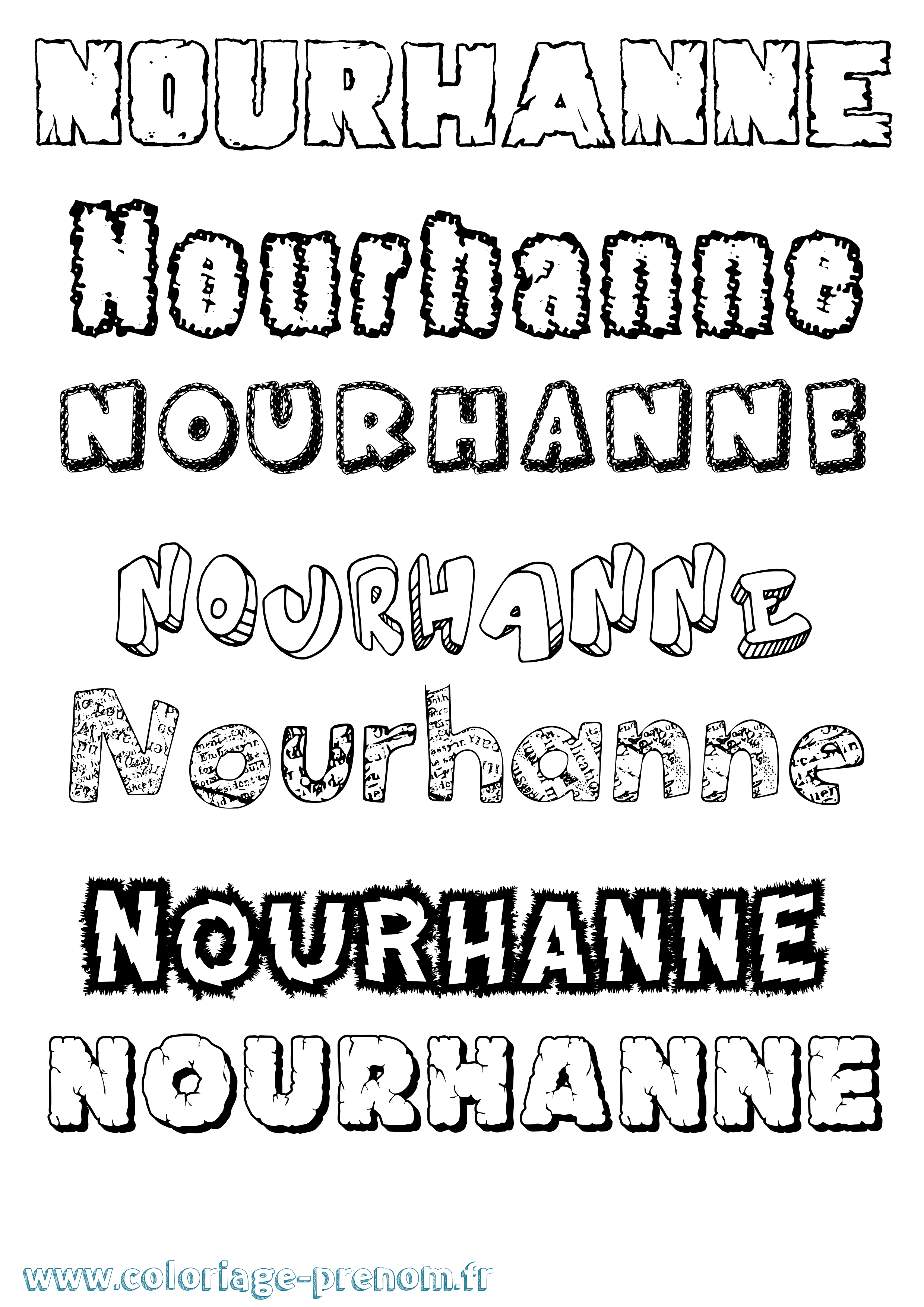 Coloriage Nourhanne Destructuré Coloriage prénom Nourhanne Destructuré