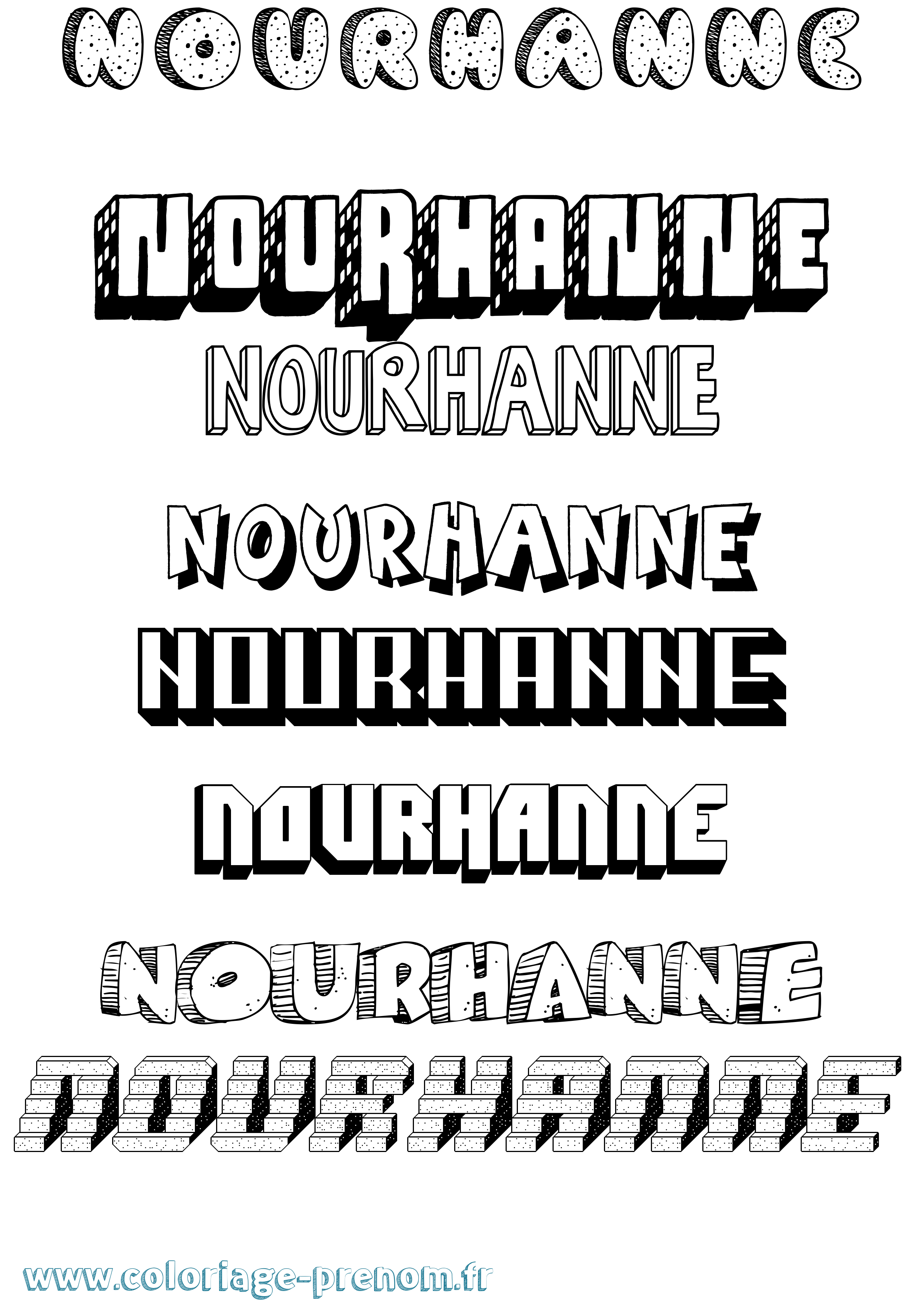 Coloriage Nourhanne Effet 3D Coloriage prénom Nourhanne Effet 3D