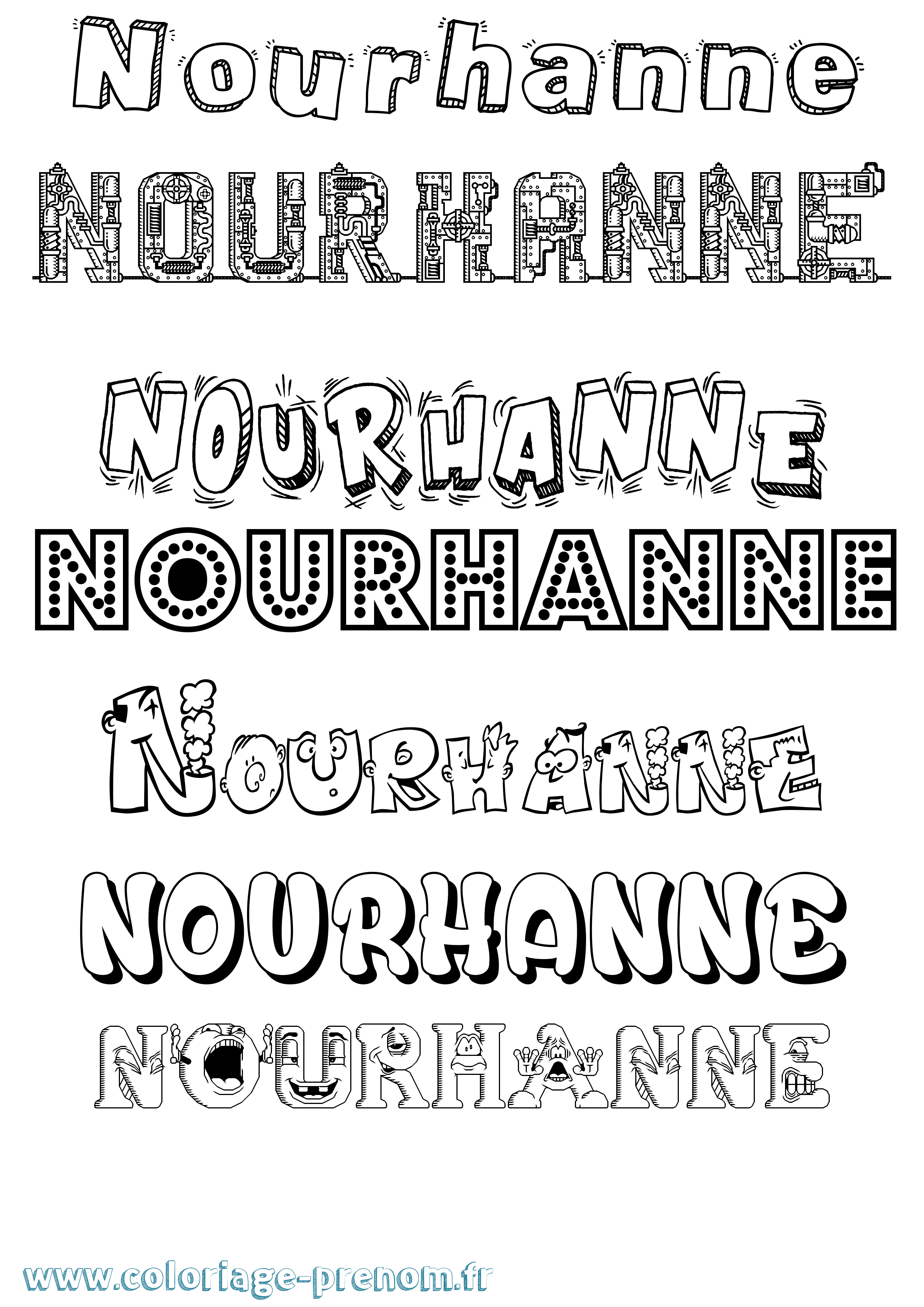 Coloriage Nourhanne Fun Coloriage prénom Nourhanne Fun