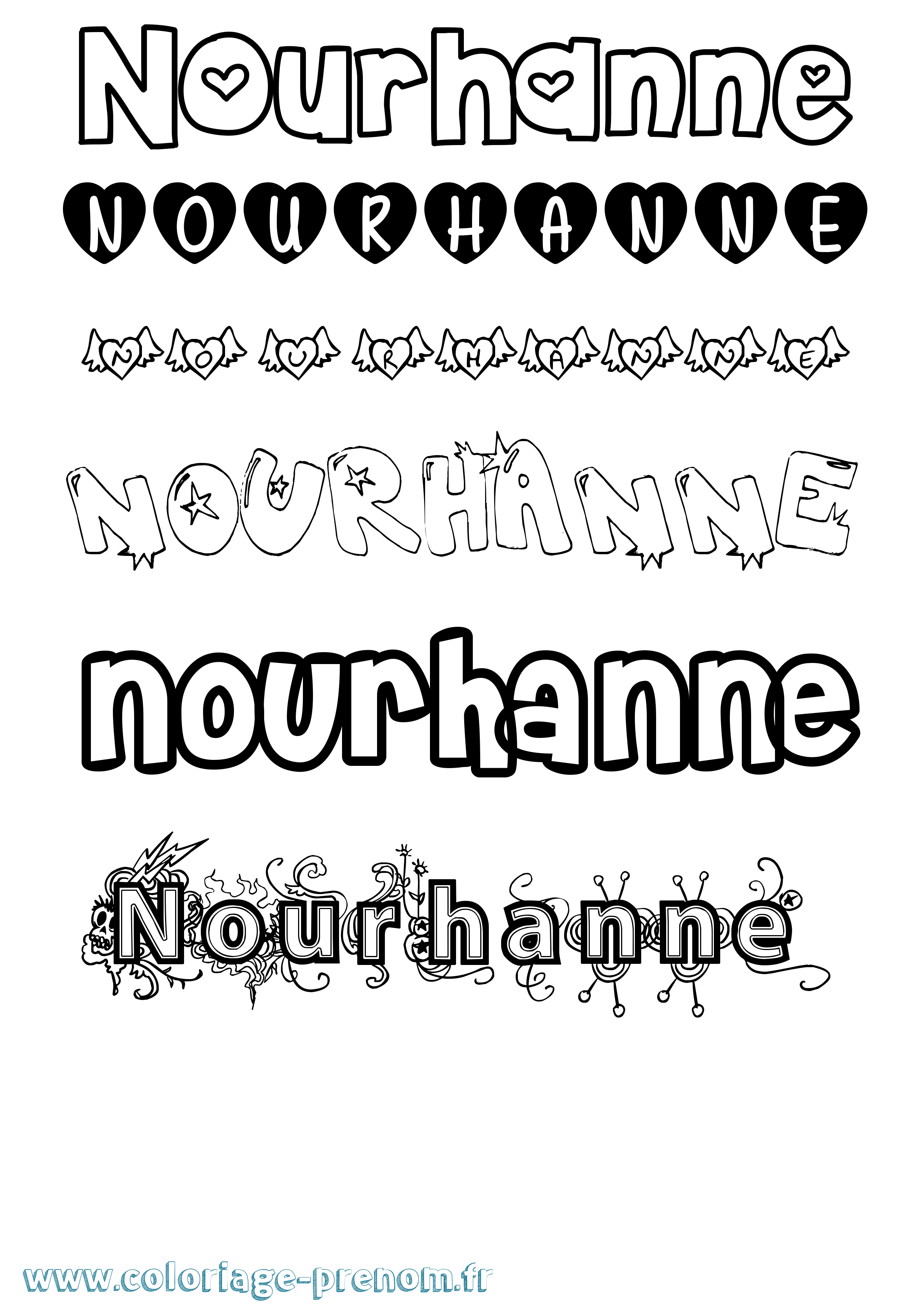 Coloriage Nourhanne Girly Coloriage prénom Nourhanne Girly