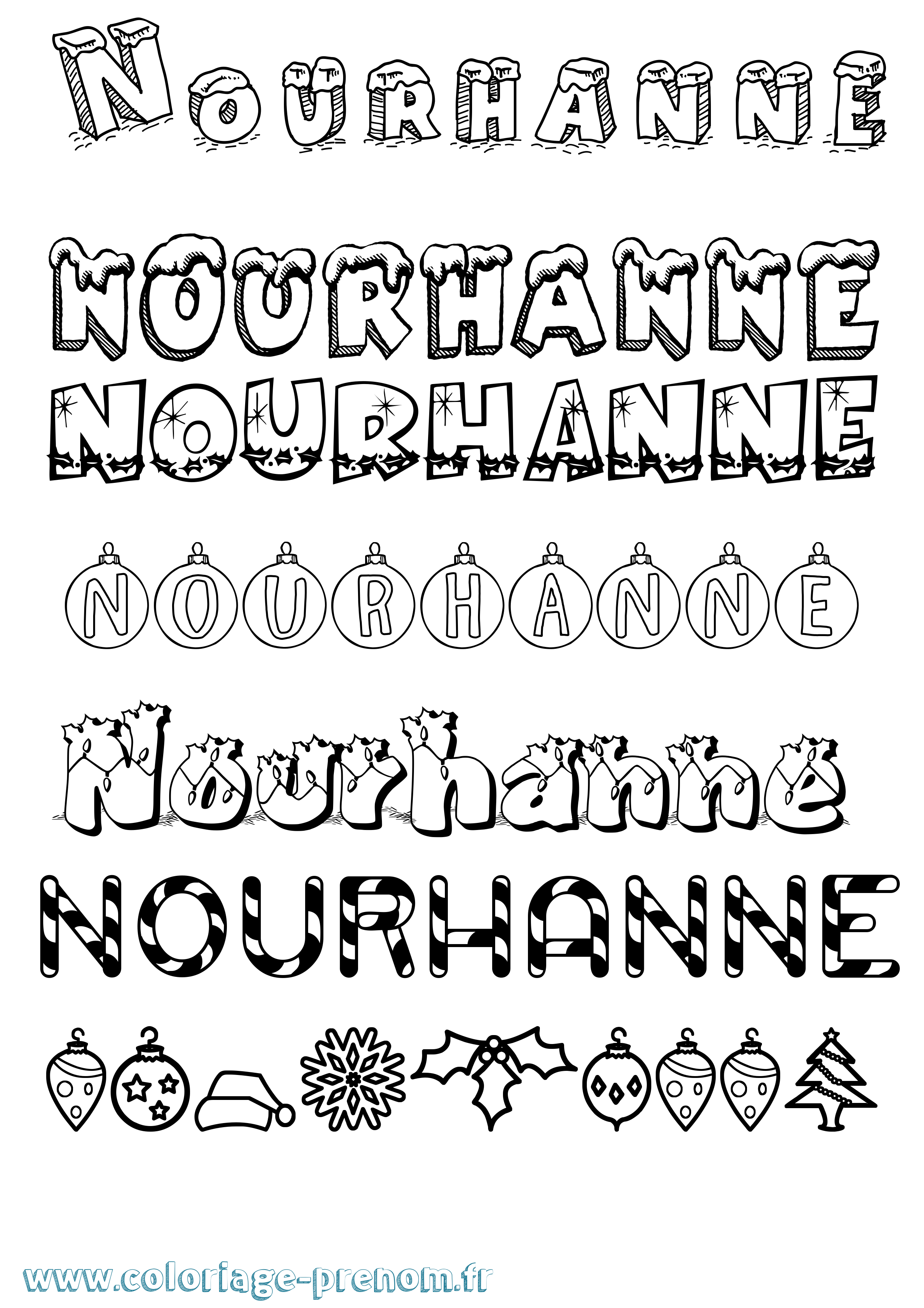 Coloriage Nourhanne Noël Coloriage prénom Nourhanne Noël