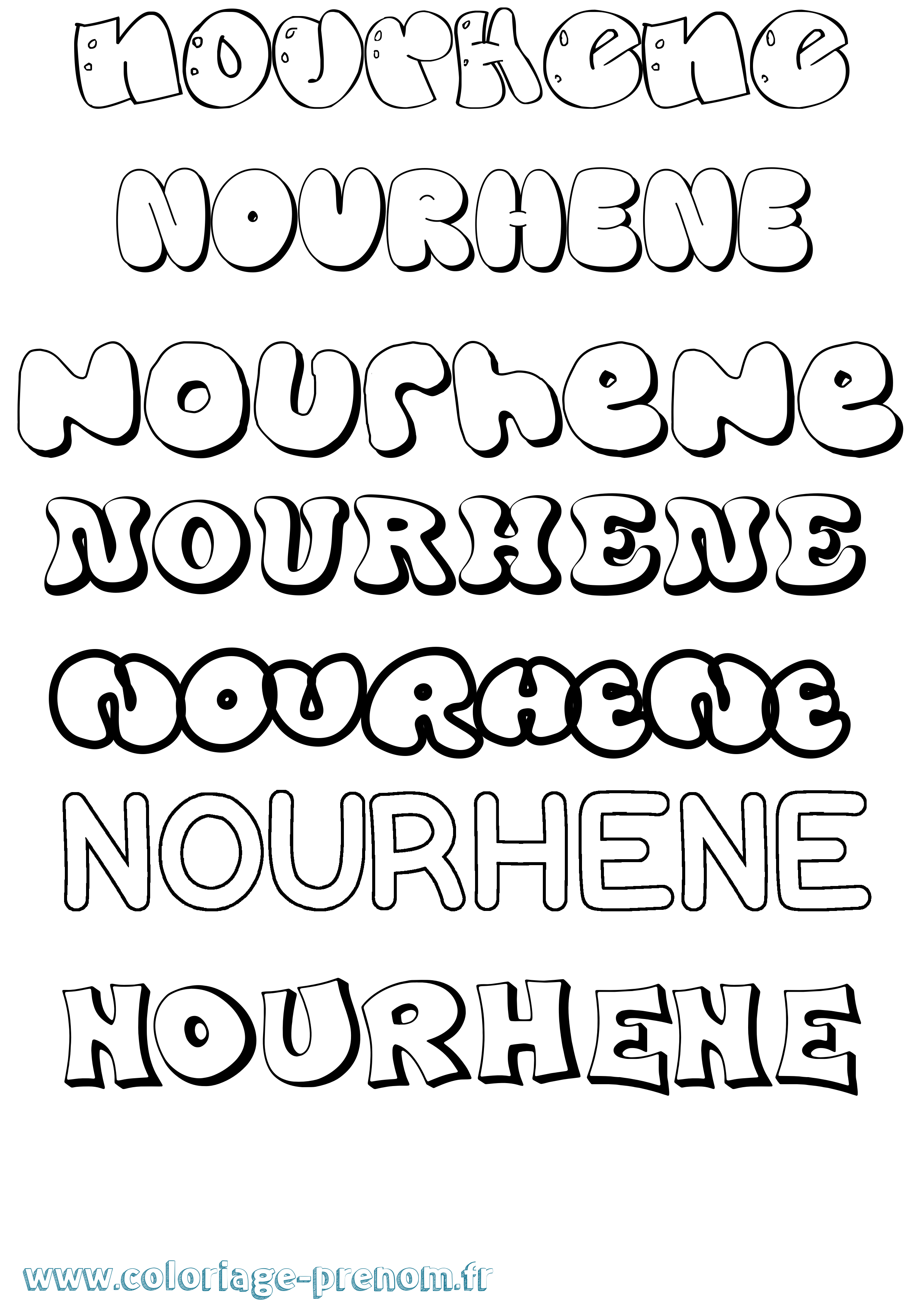 Coloriage Nourhene Bubble Coloriage prénom Nourhene Bubble