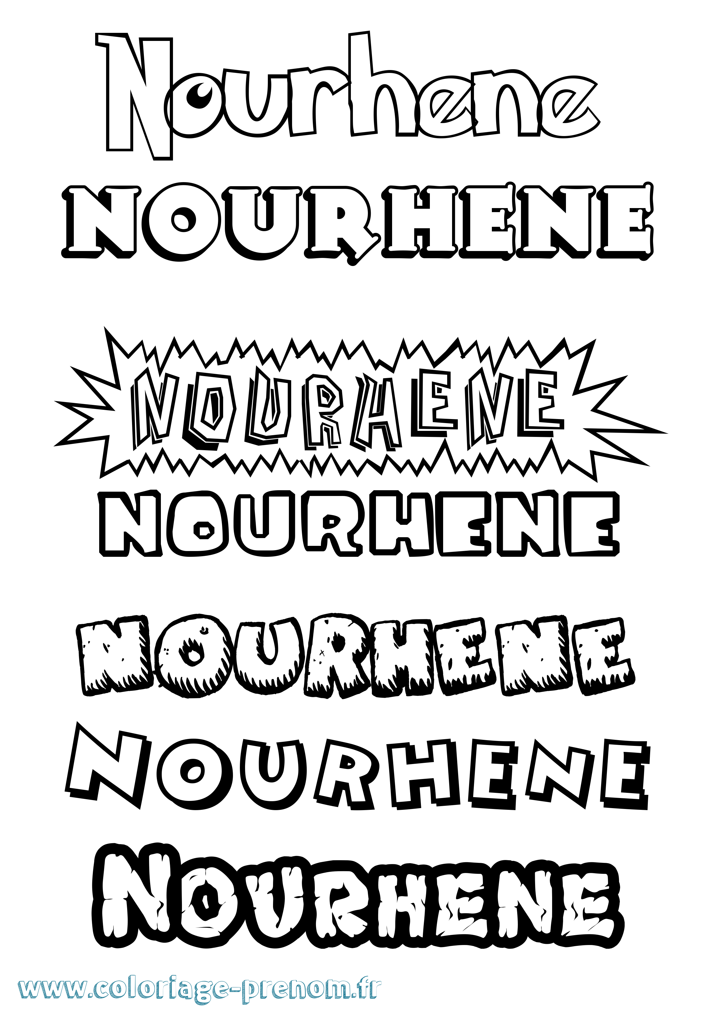 Coloriage Nourhene Dessin Animé Coloriage prénom Nourhene Dessin Animé