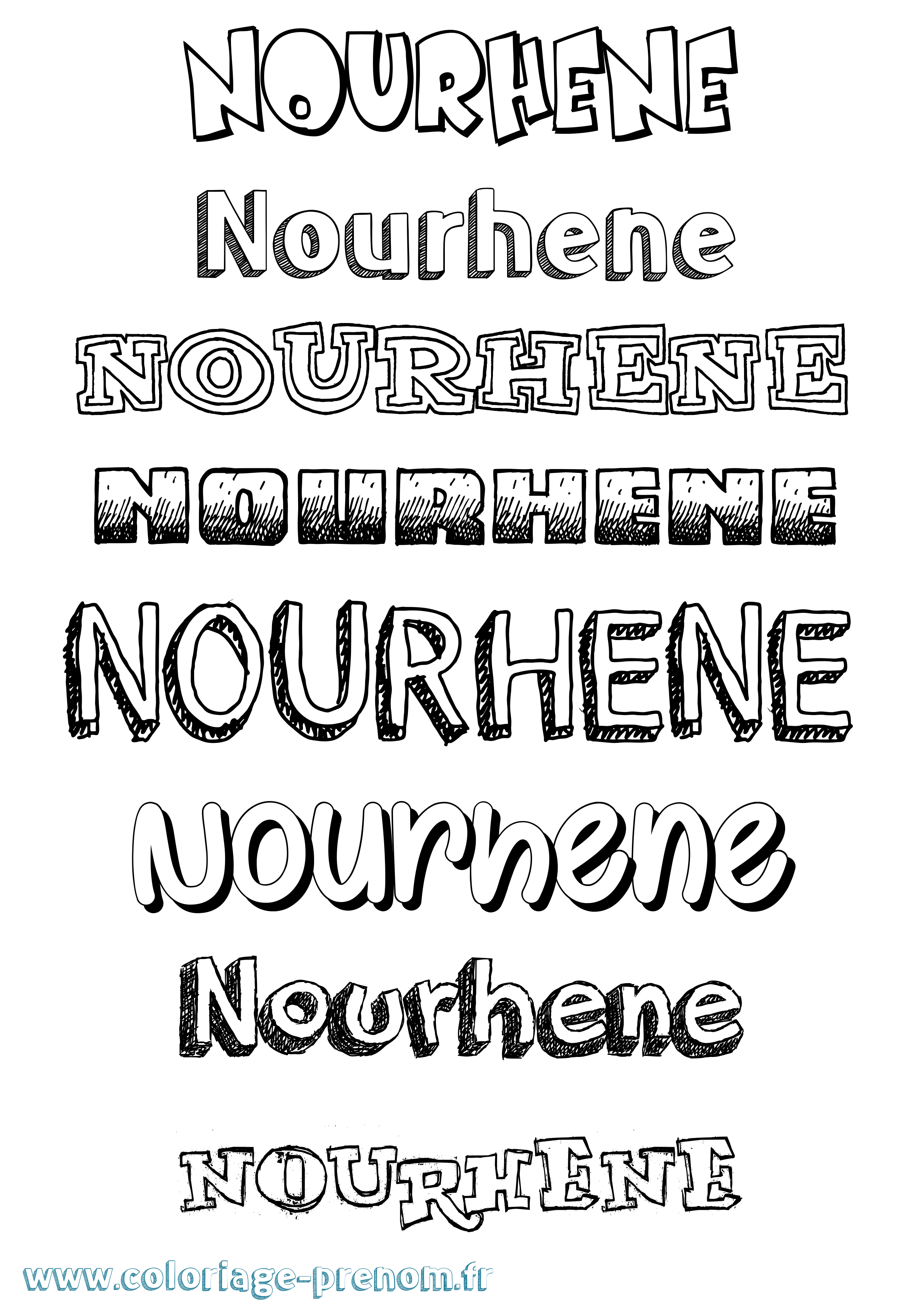 Coloriage Nourhene Dessiné Coloriage prénom Nourhene Dessiné
