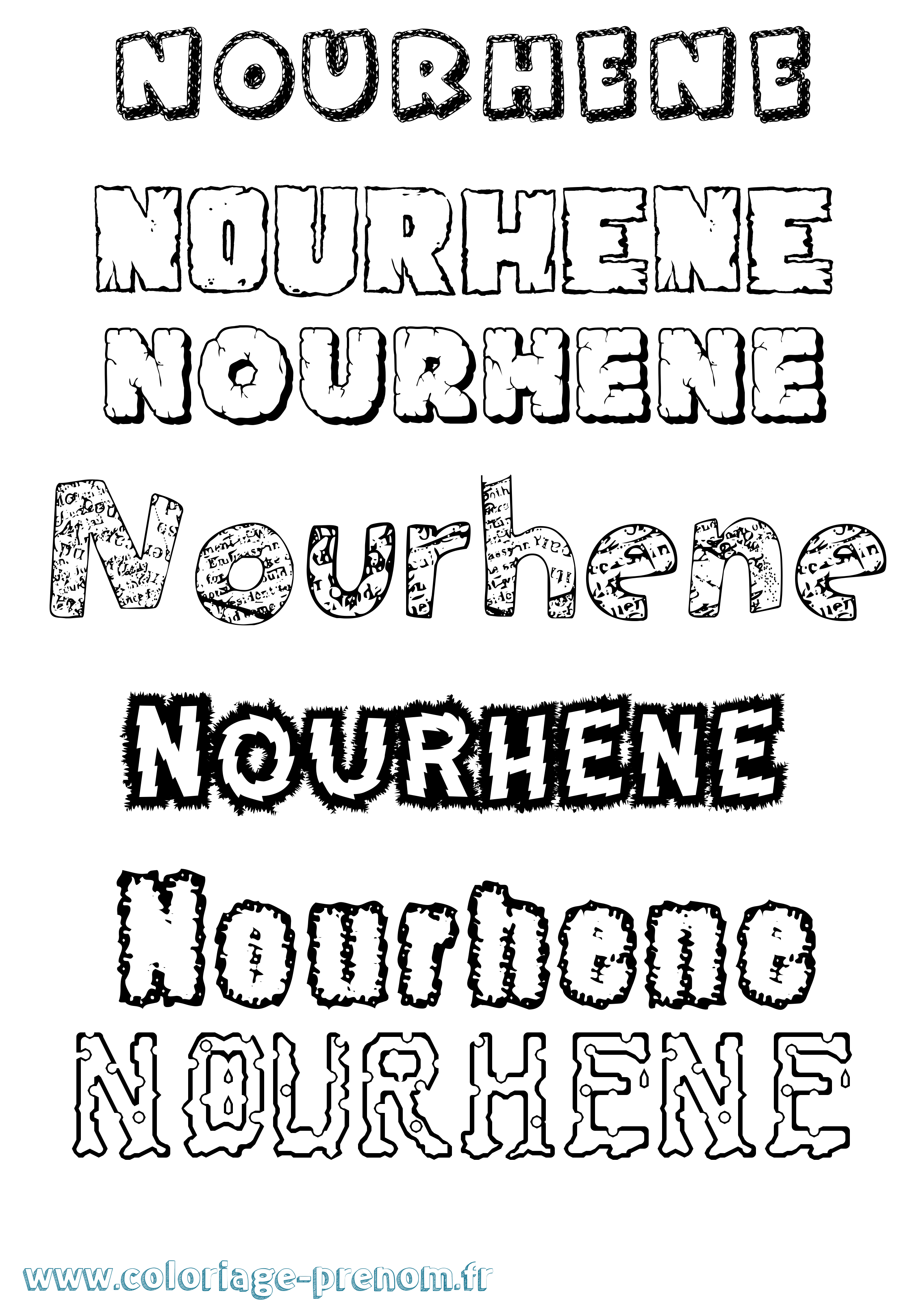 Coloriage Nourhene Destructuré Coloriage prénom Nourhene Destructuré
