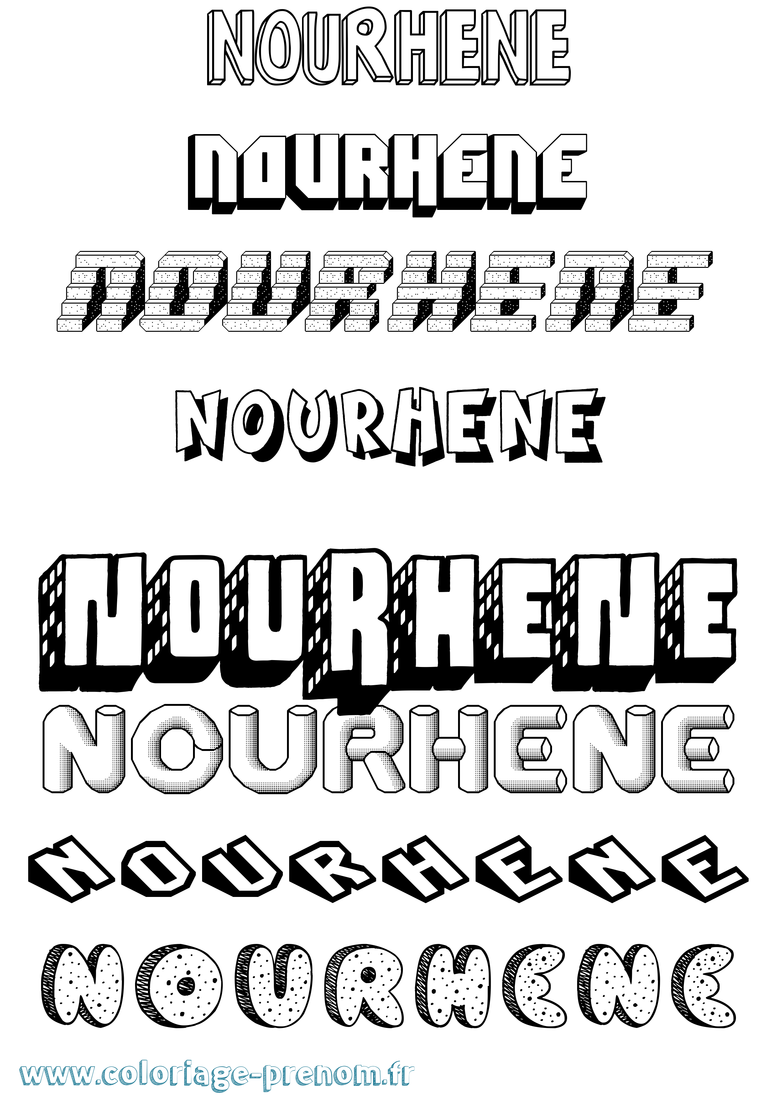 Coloriage Nourhene Effet 3D Coloriage prénom Nourhene Effet 3D