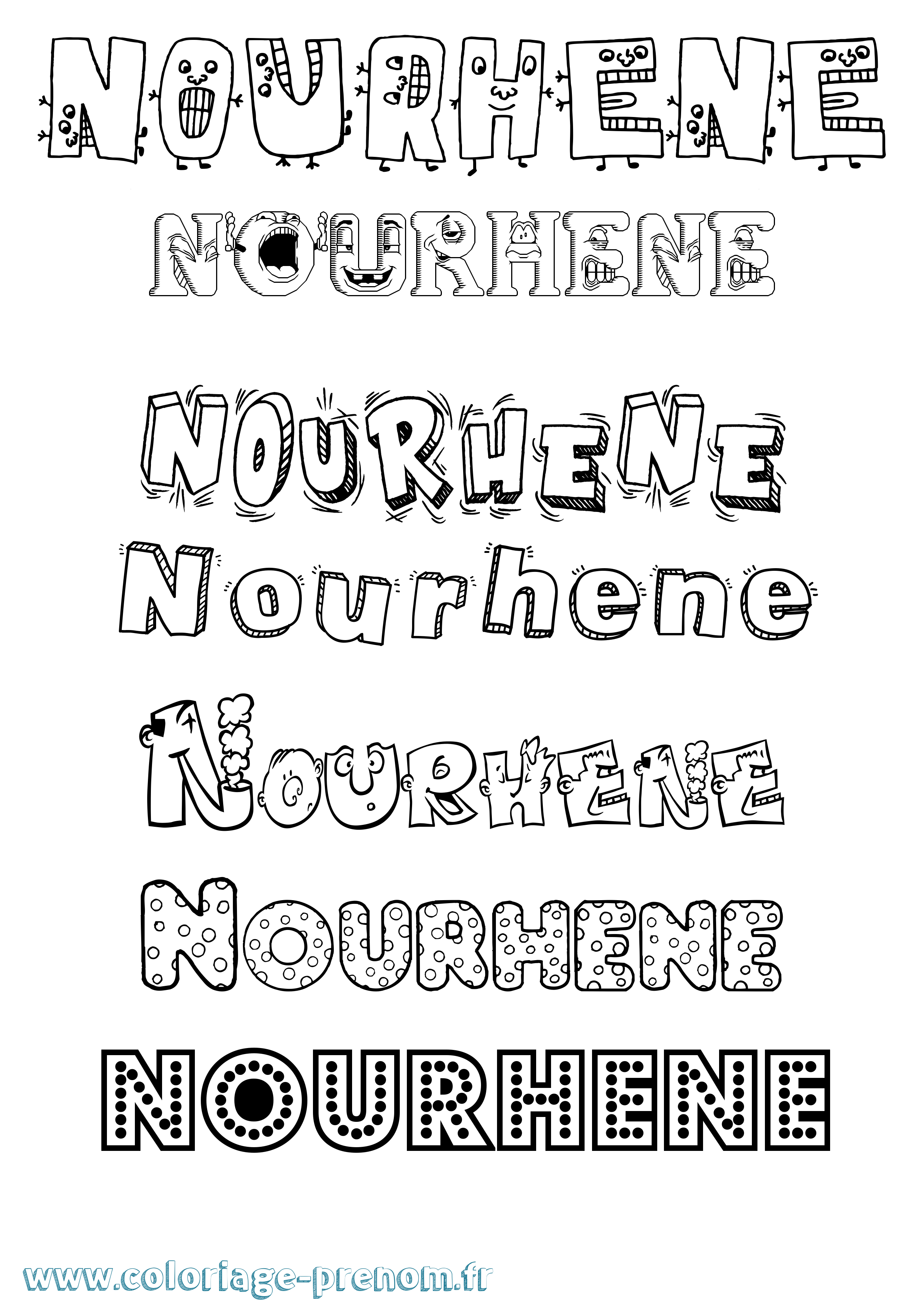 Coloriage Nourhene Fun Coloriage prénom Nourhene Fun