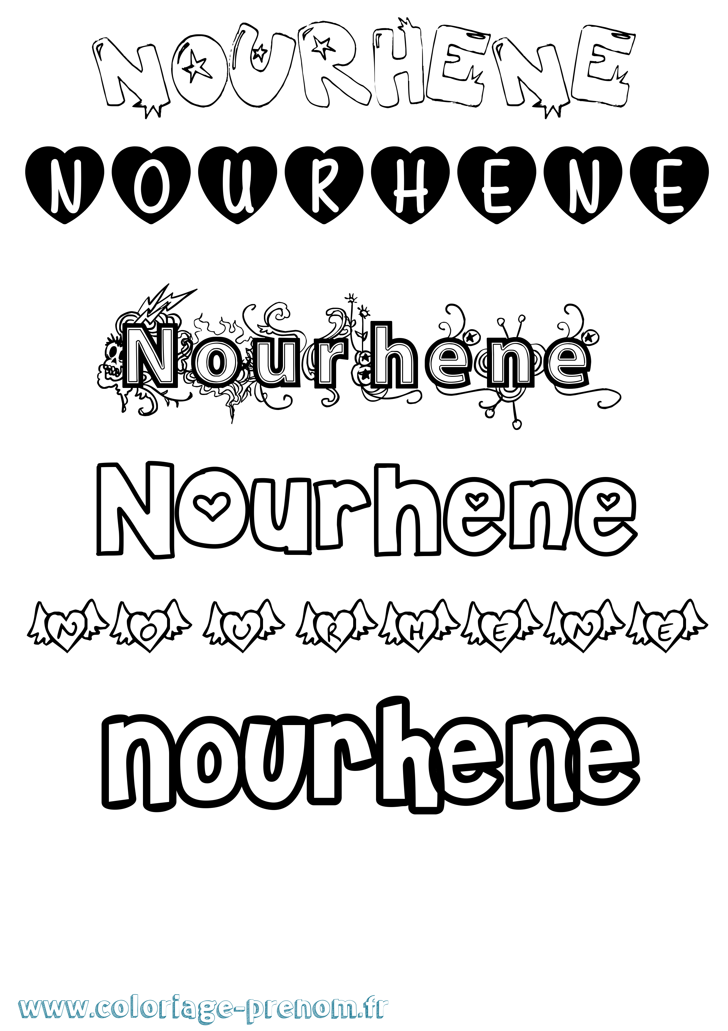 Coloriage Nourhene Girly Coloriage prénom Nourhene Girly