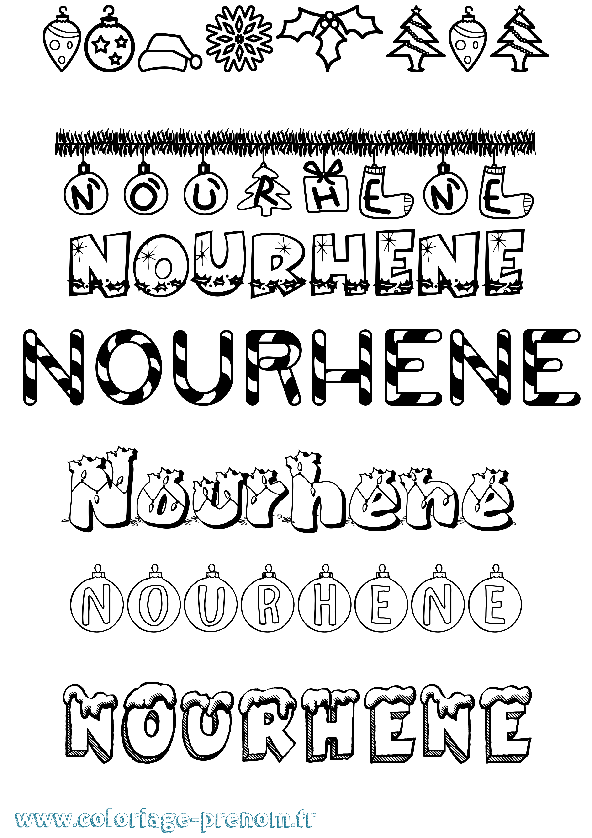 Coloriage Nourhene Noël Coloriage prénom Nourhene Noël