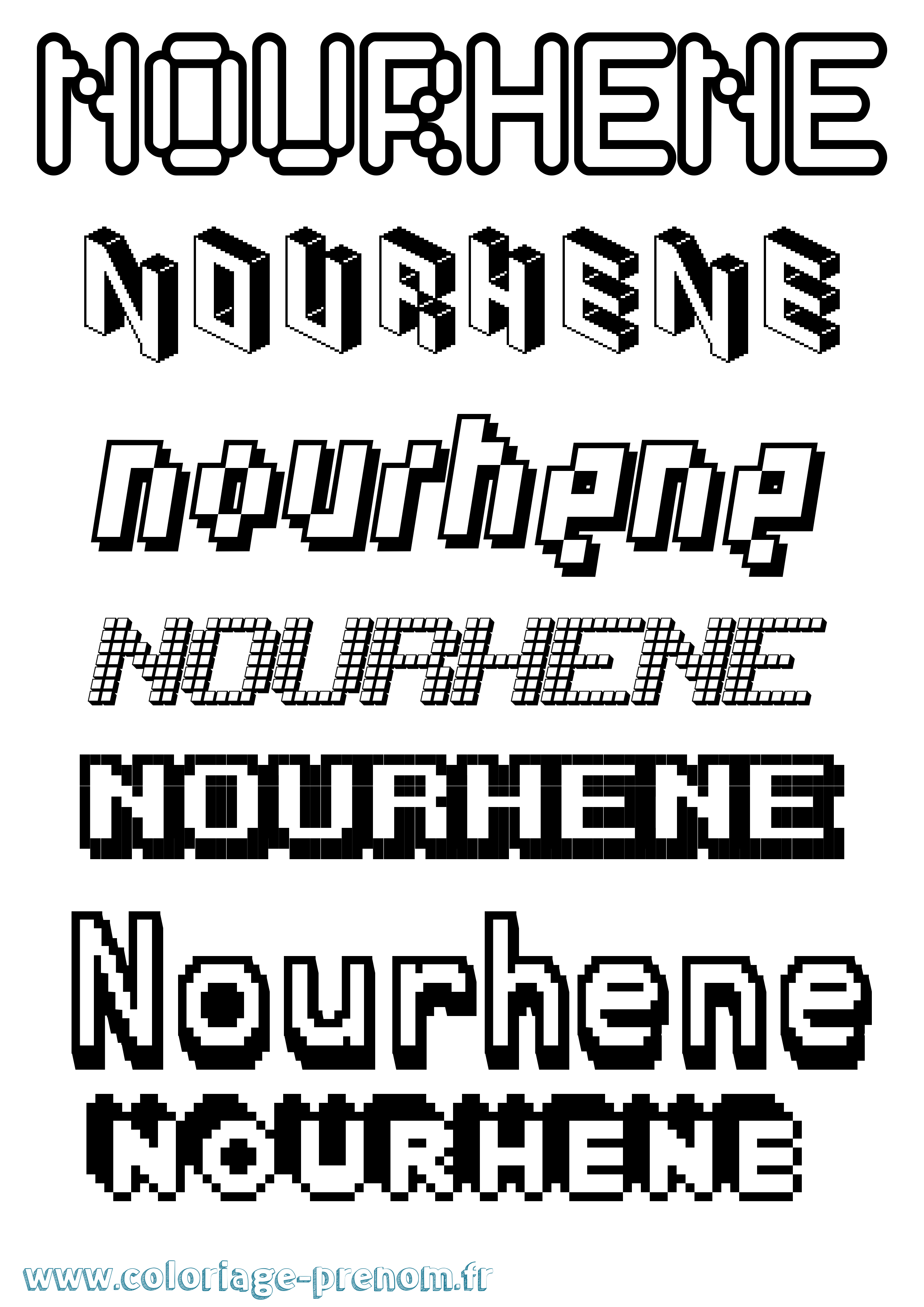 Coloriage Nourhene Pixel Coloriage prénom Nourhene Pixel