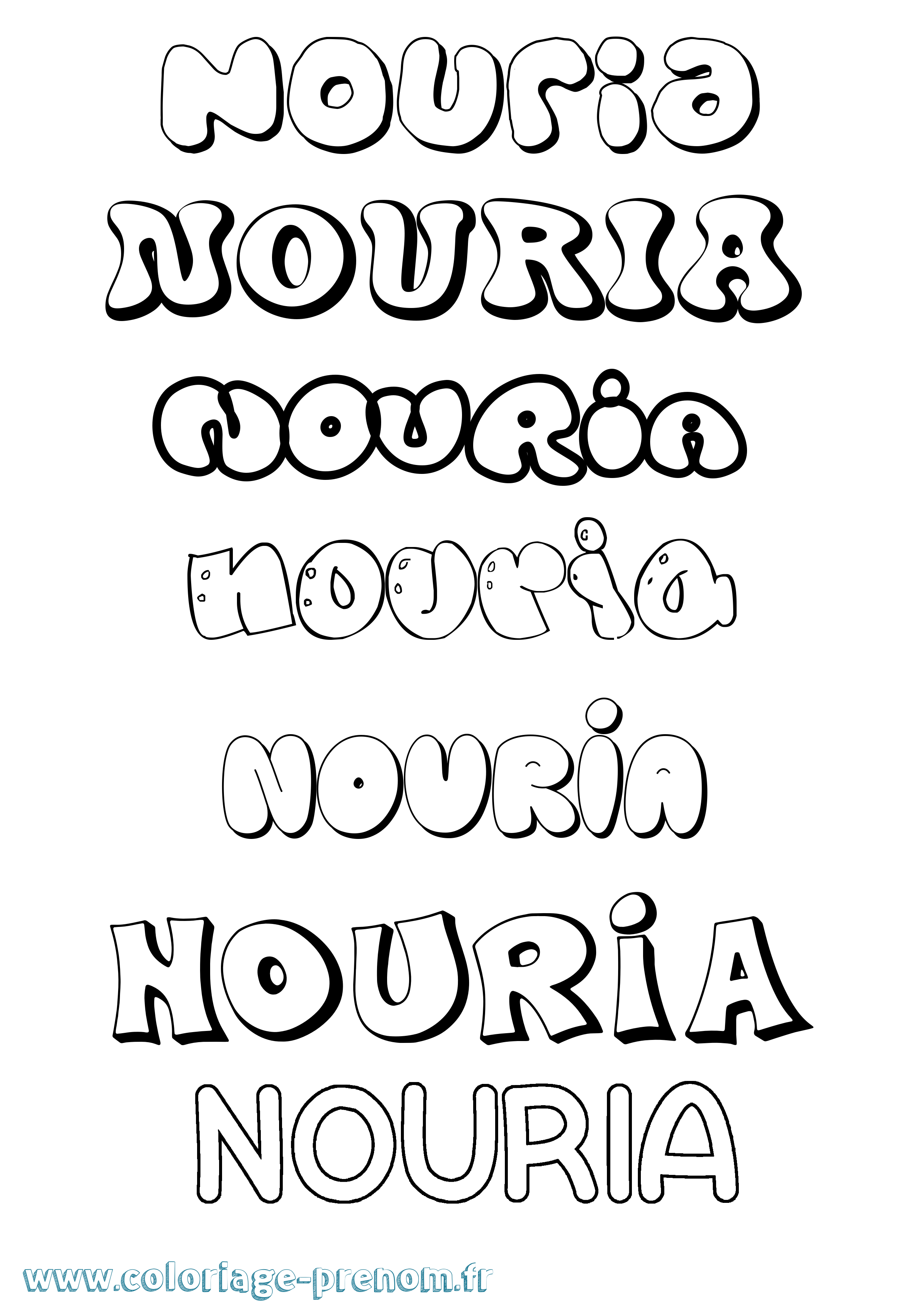 Coloriage Nouria Bubble Coloriage prénom Nouria Bubble