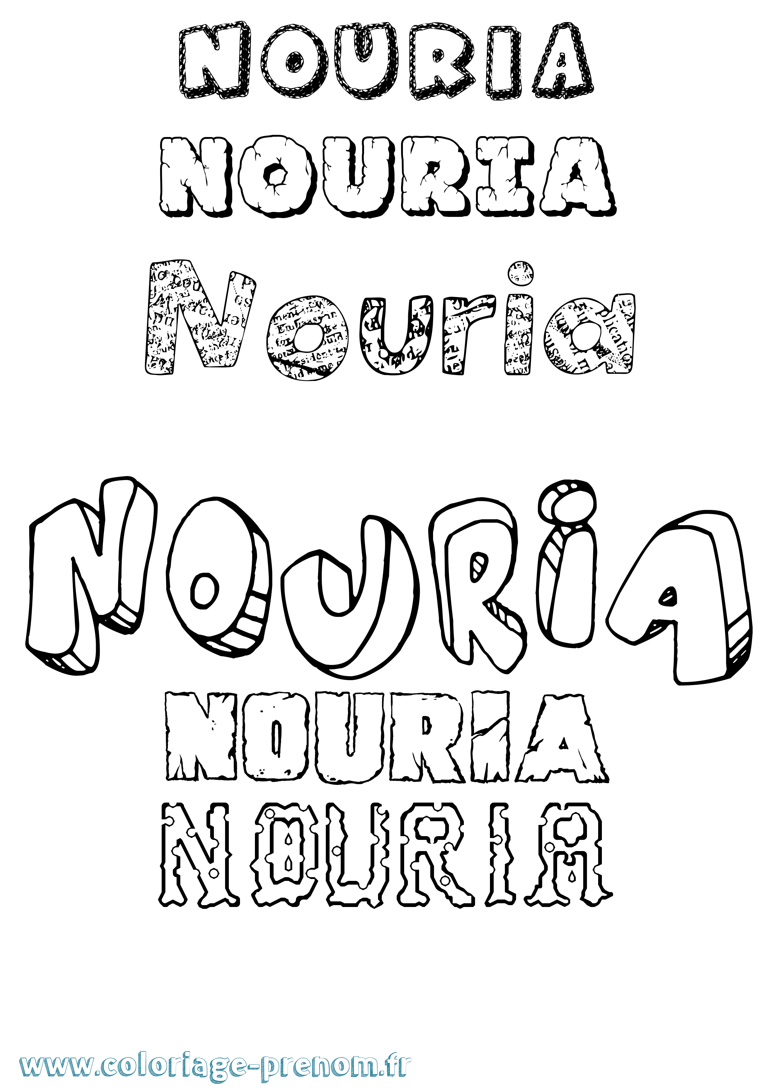 Coloriage Nouria Destructuré Coloriage prénom Nouria Destructuré