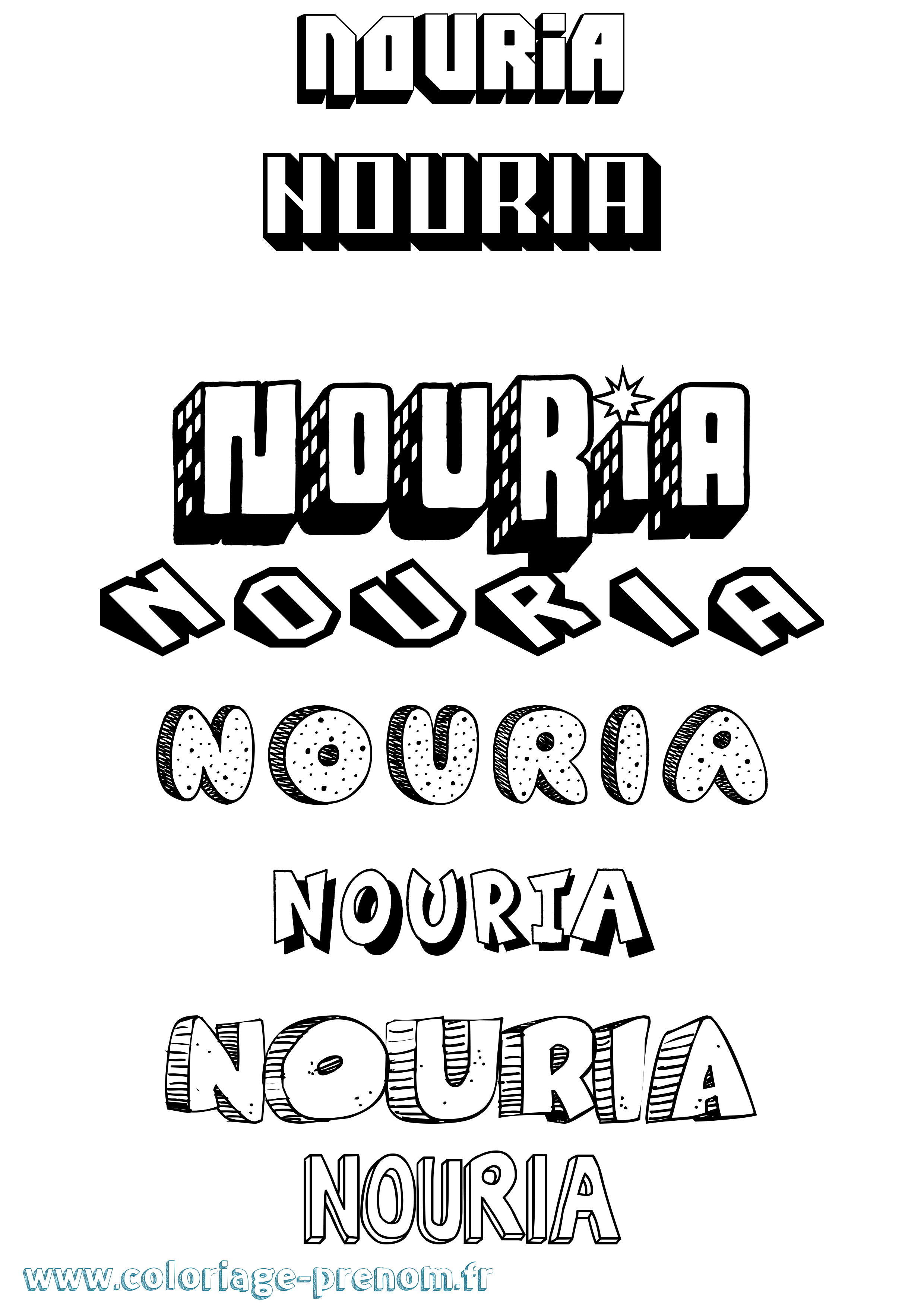 Coloriage Nouria Effet 3D Coloriage prénom Nouria Effet 3D