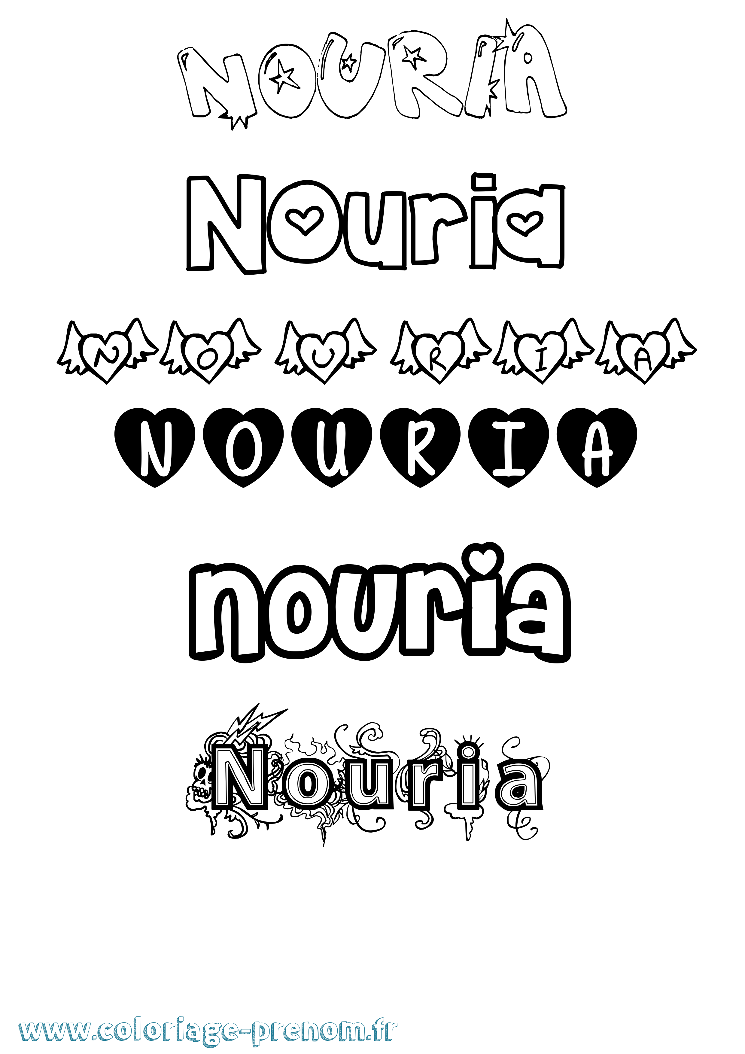 Coloriage Nouria Girly Coloriage prénom Nouria Girly
