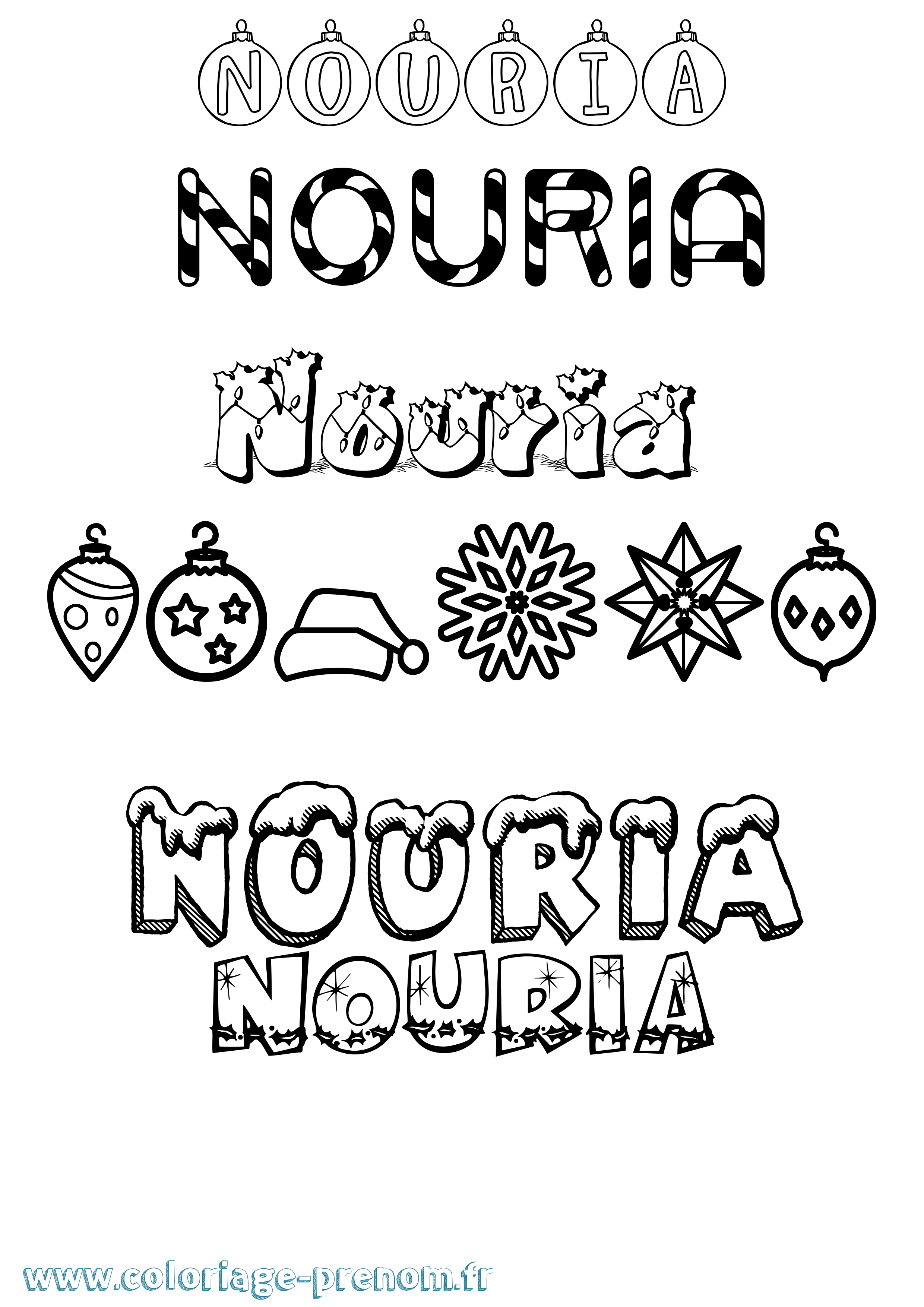 Coloriage Nouria Noël Coloriage prénom Nouria Noël