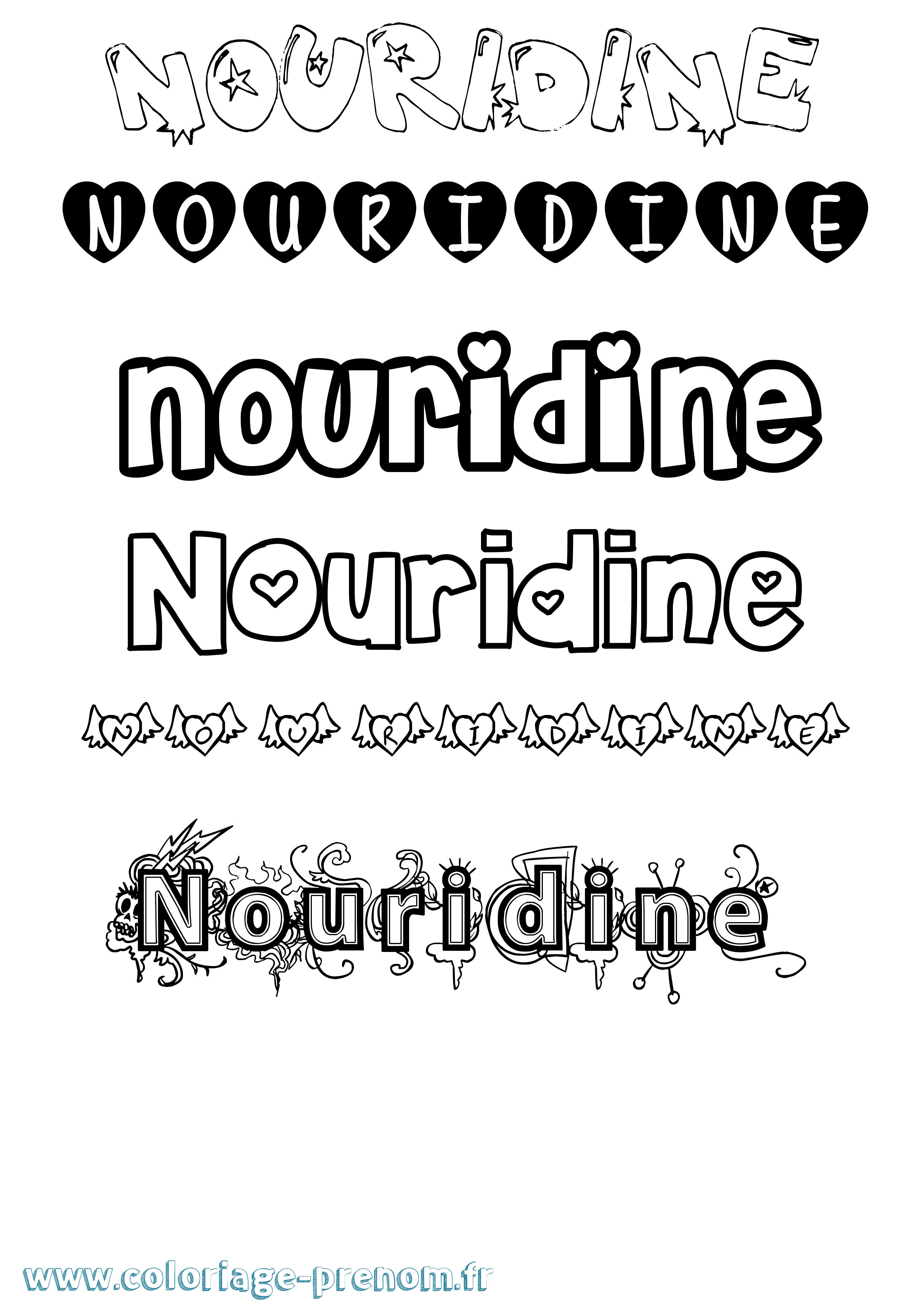 Coloriage Nouridine Girly Coloriage prénom Nouridine Girly