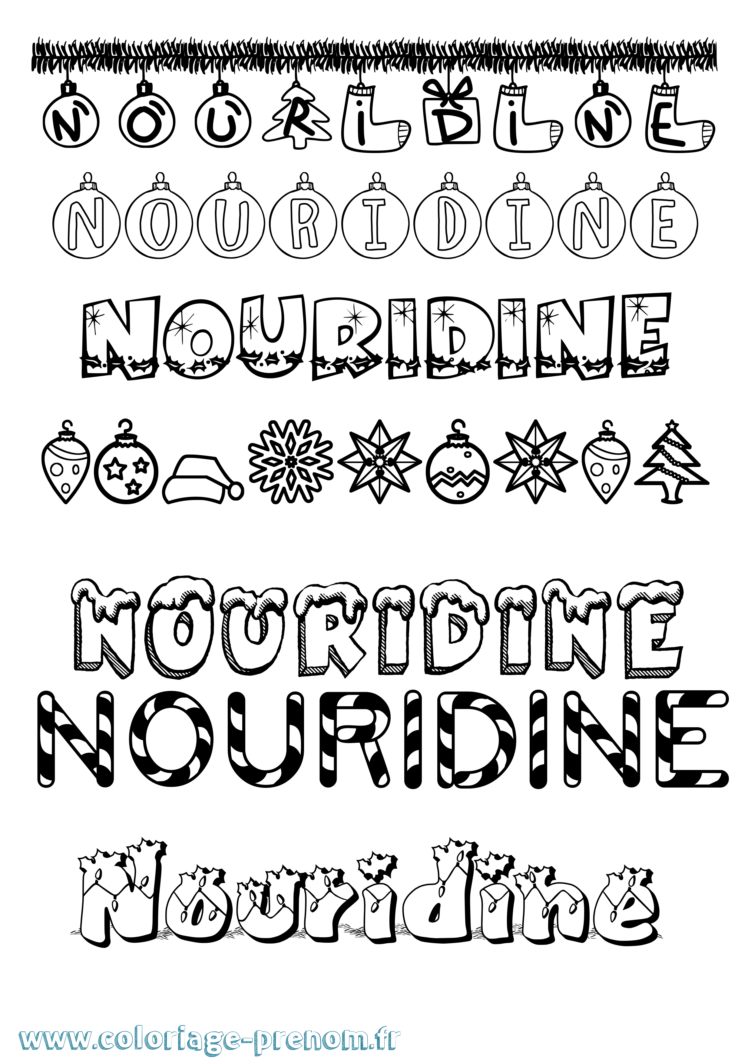 Coloriage Nouridine Noël Coloriage prénom Nouridine Noël
