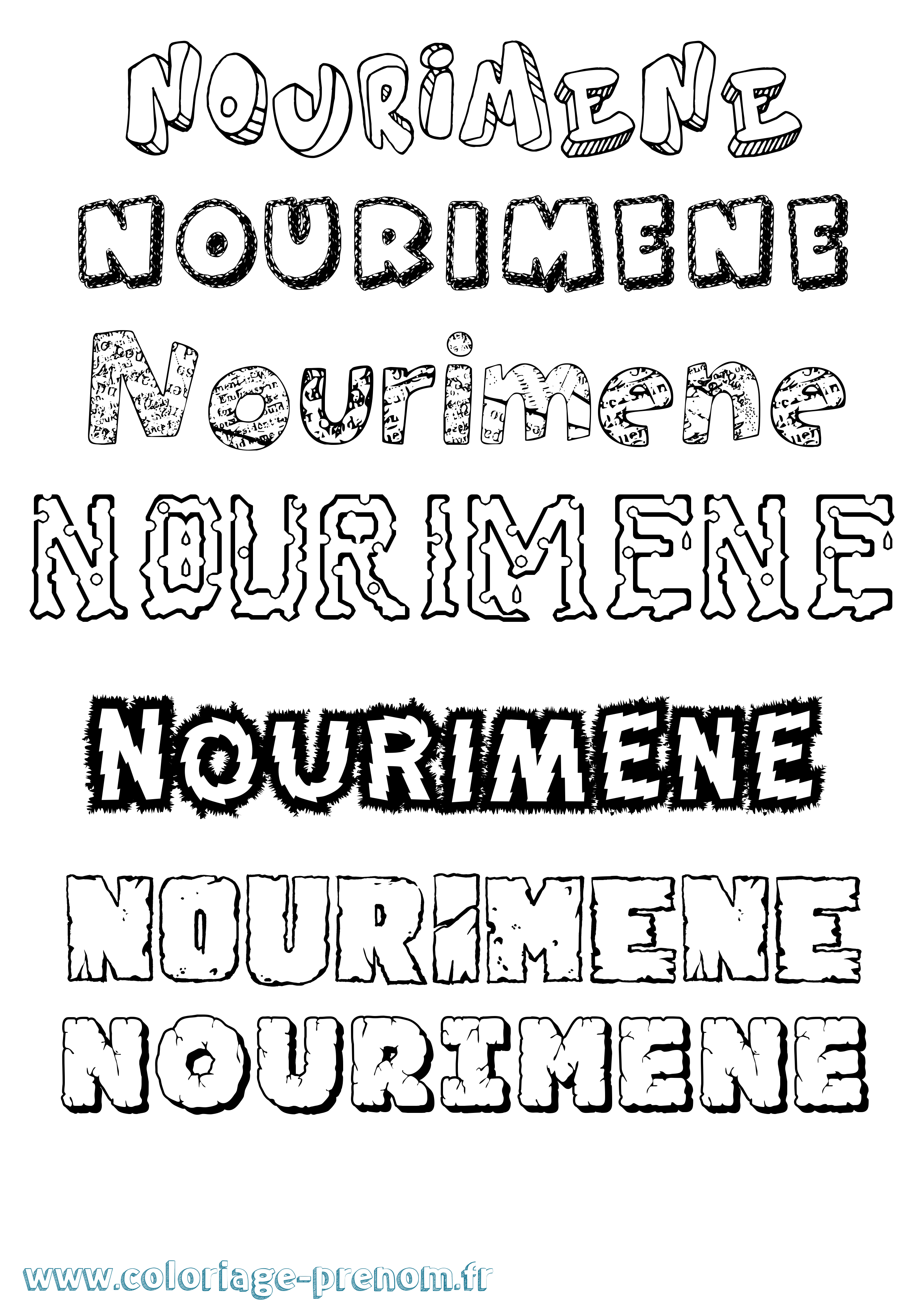 Coloriage Nourimene Destructuré Coloriage prénom Nourimene Destructuré