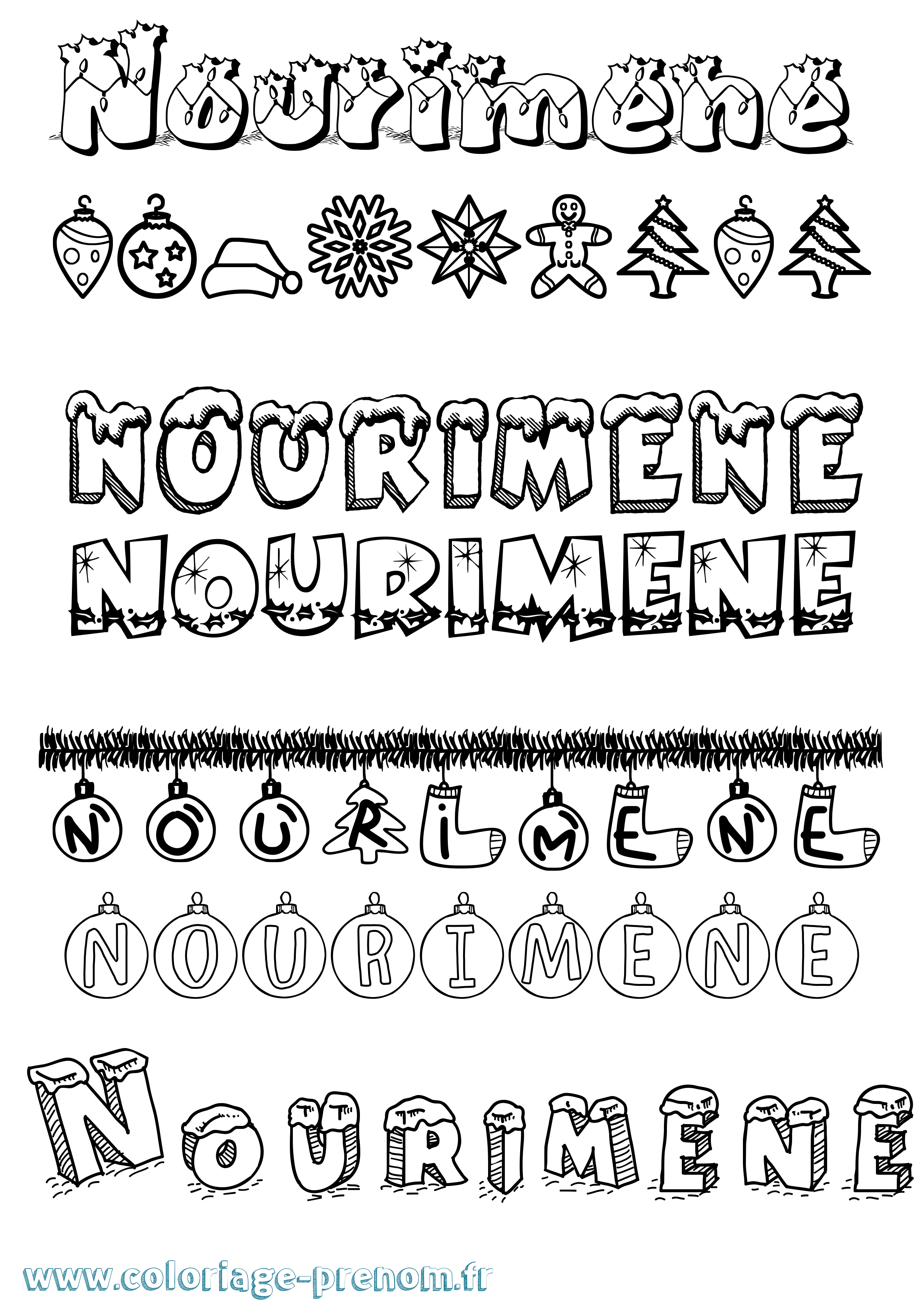Coloriage Nourimene Noël Coloriage prénom Nourimene Noël