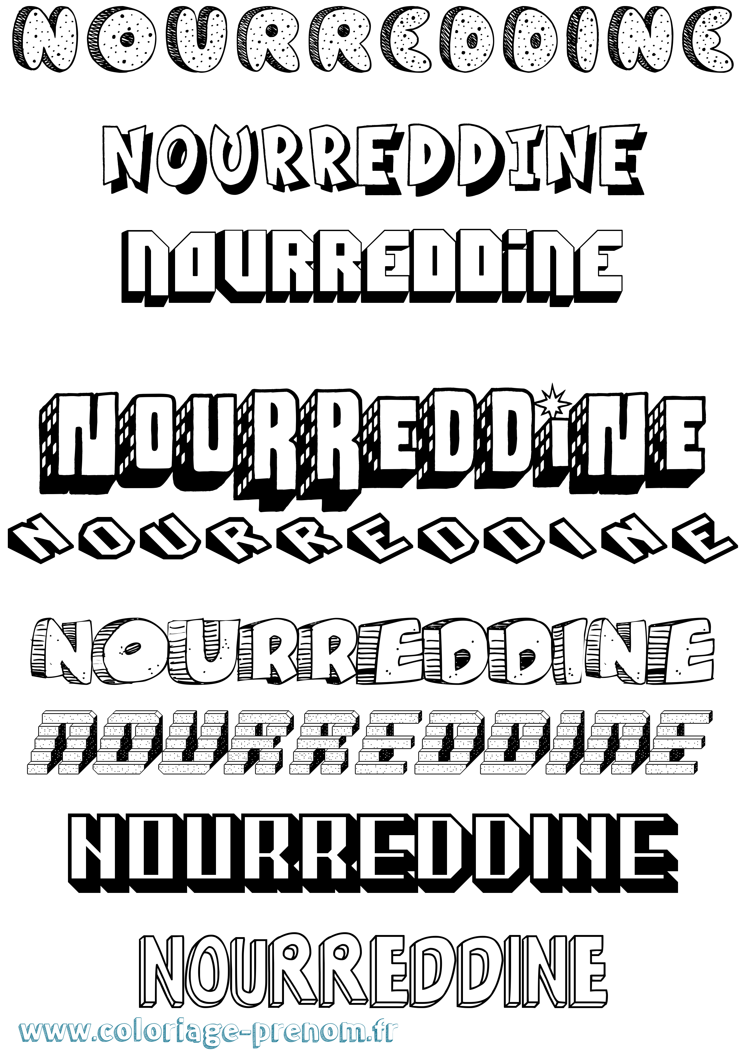 Coloriage Nourreddine Effet 3D Coloriage prénom Nourreddine Effet 3D