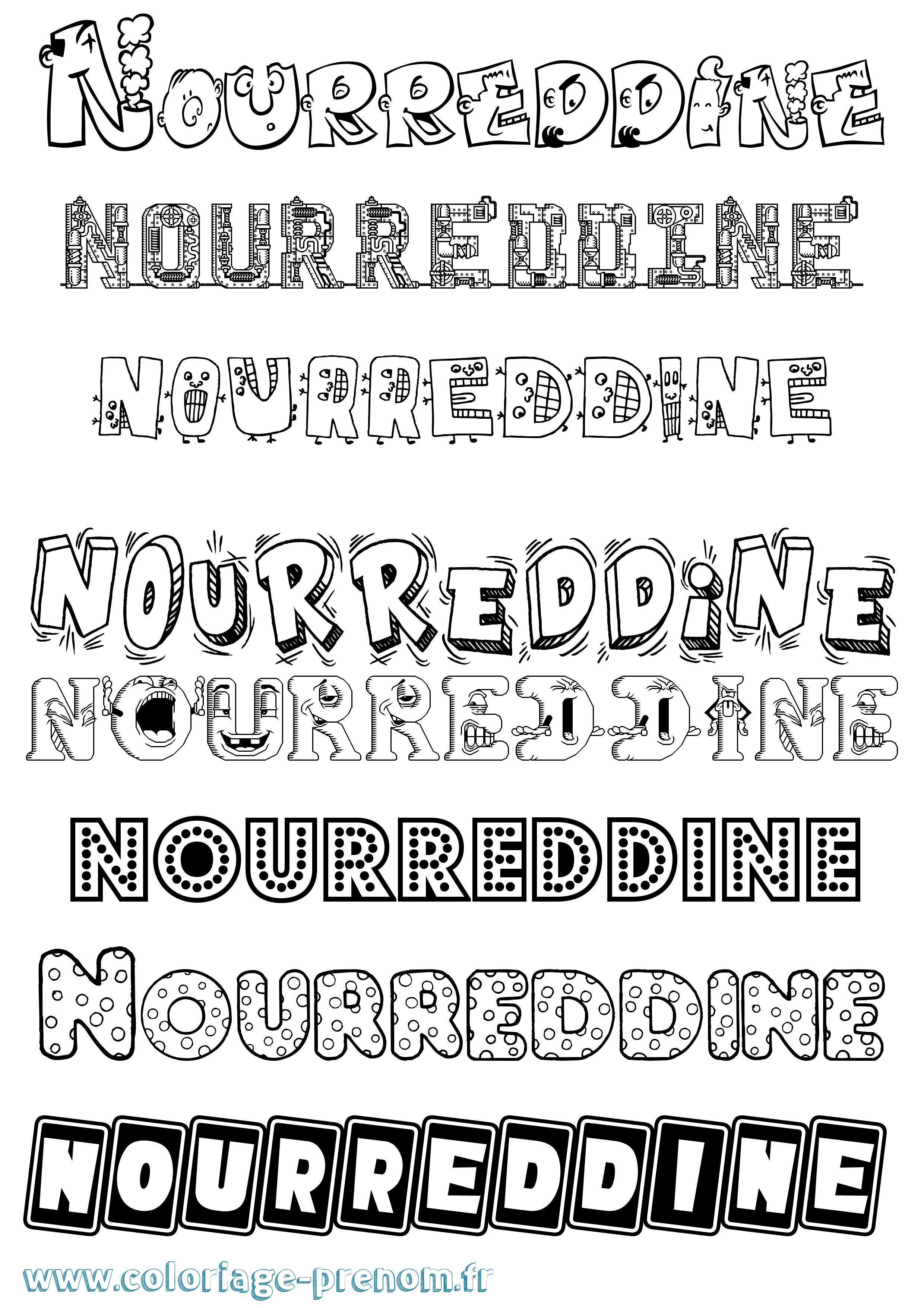Coloriage Nourreddine Fun Coloriage prénom Nourreddine Fun