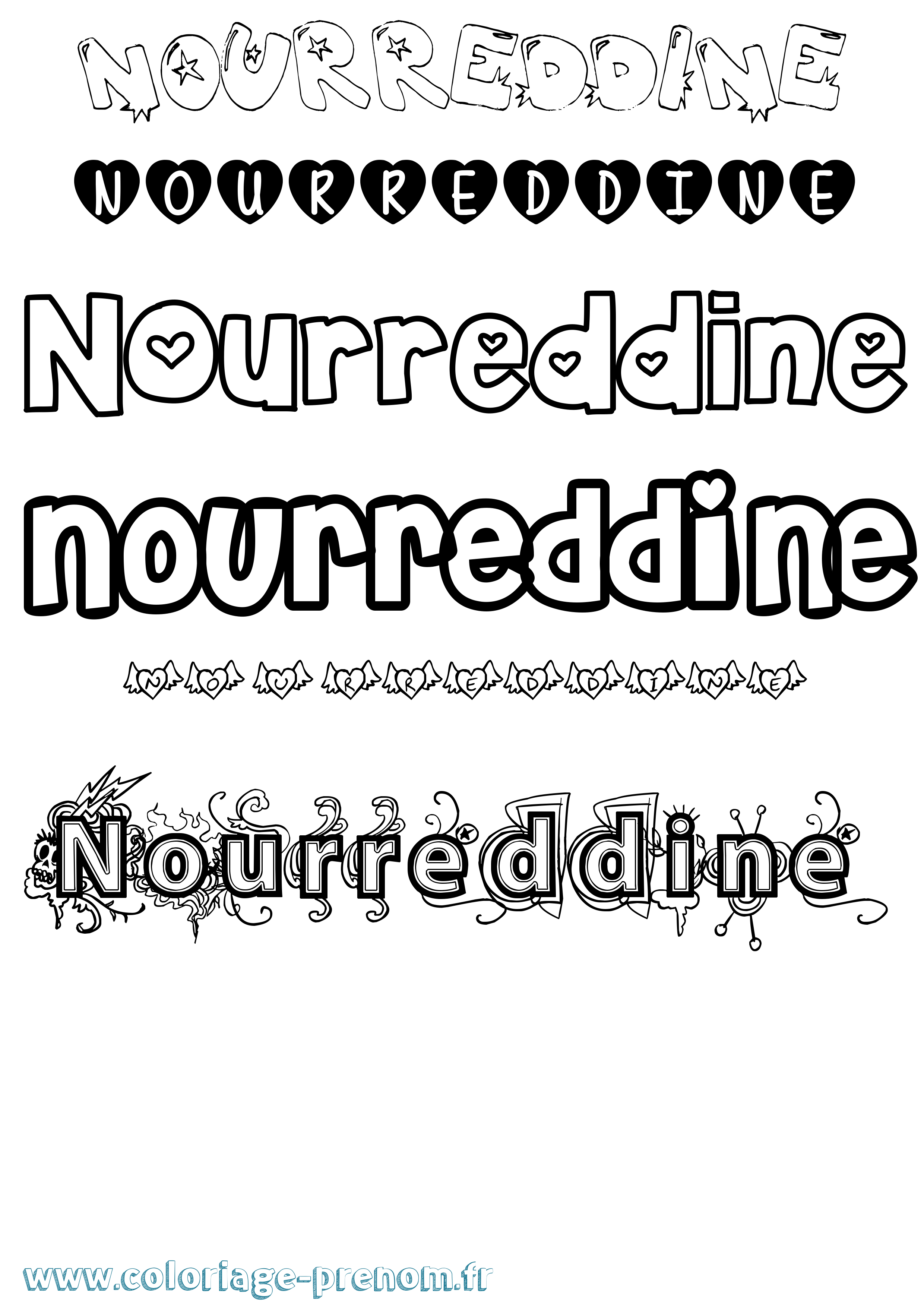 Coloriage Nourreddine Girly Coloriage prénom Nourreddine Girly