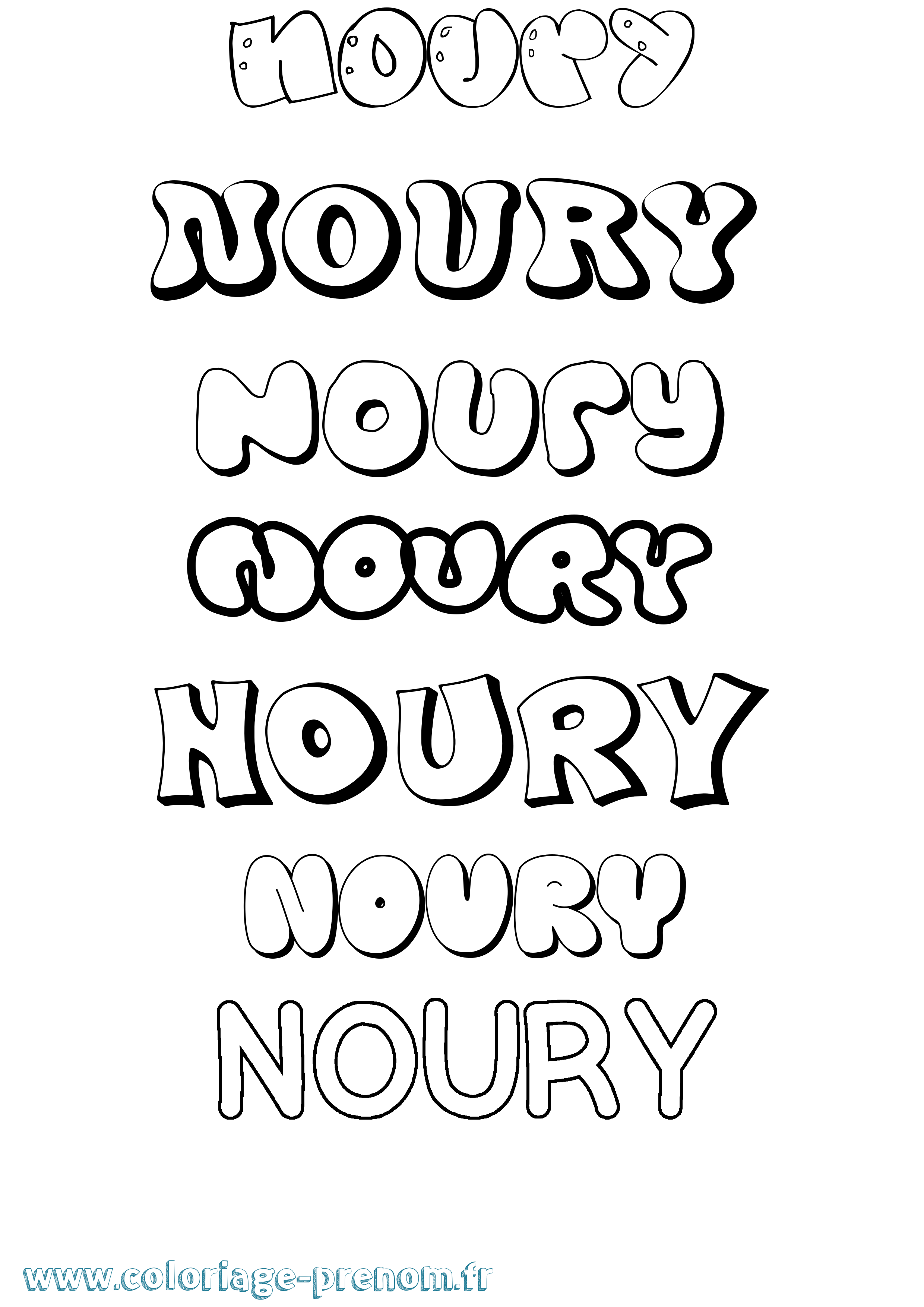 Coloriage Noury Bubble Coloriage prénom Noury Bubble